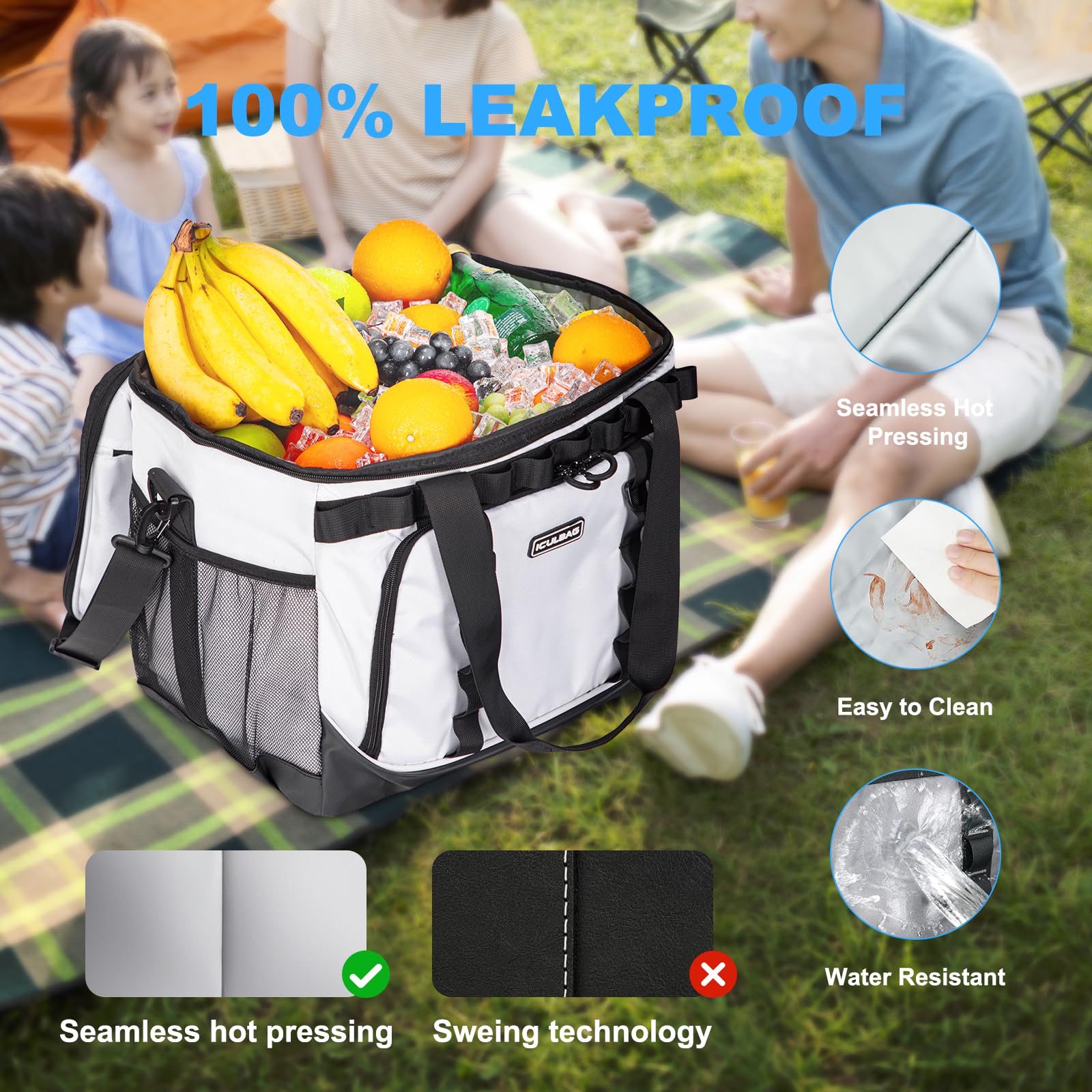 Weiche Reise-Kühltasche, isoliert, 16 Stunden, für Camping, Wandern, Strand, Reisen, weiche Seiten, isolierte Kühltasche, 24/48 Dosen für Damen und Herren