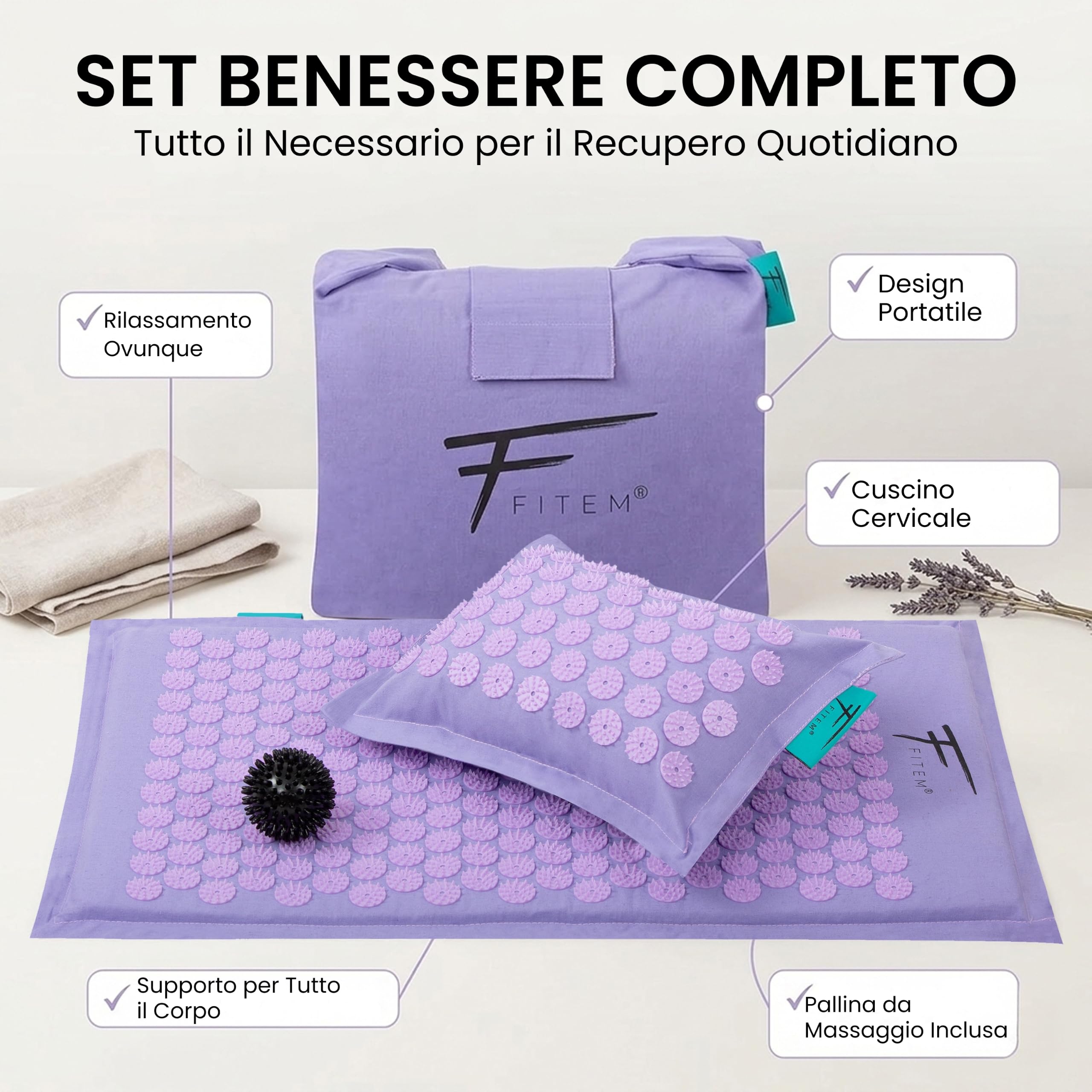 Fitem Set Tappetino Agopressione in Cocco Viola