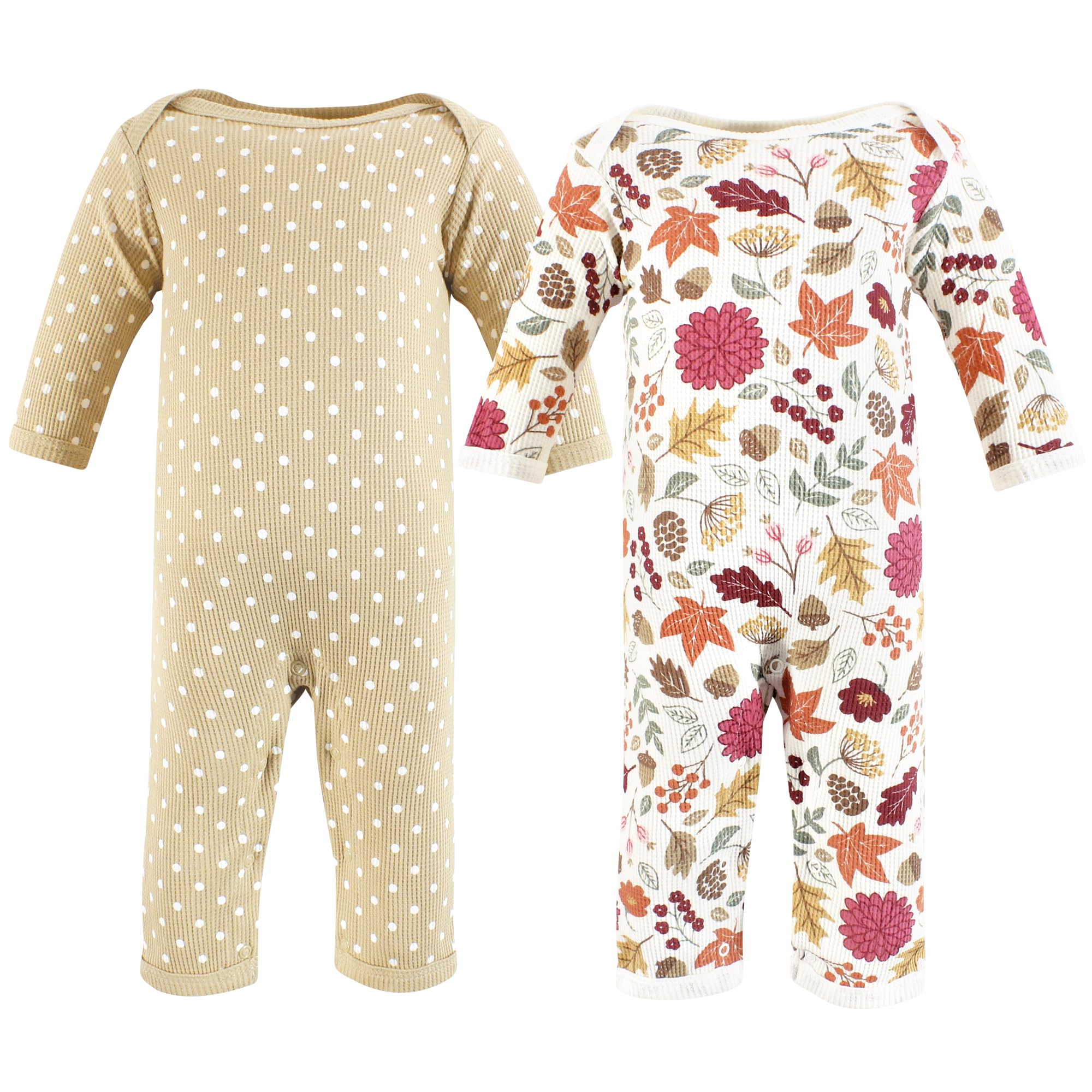 Hudson Baby Unisex Baby Thermal Coveralls 2pk, Acorn Botanical, 3-6 Months