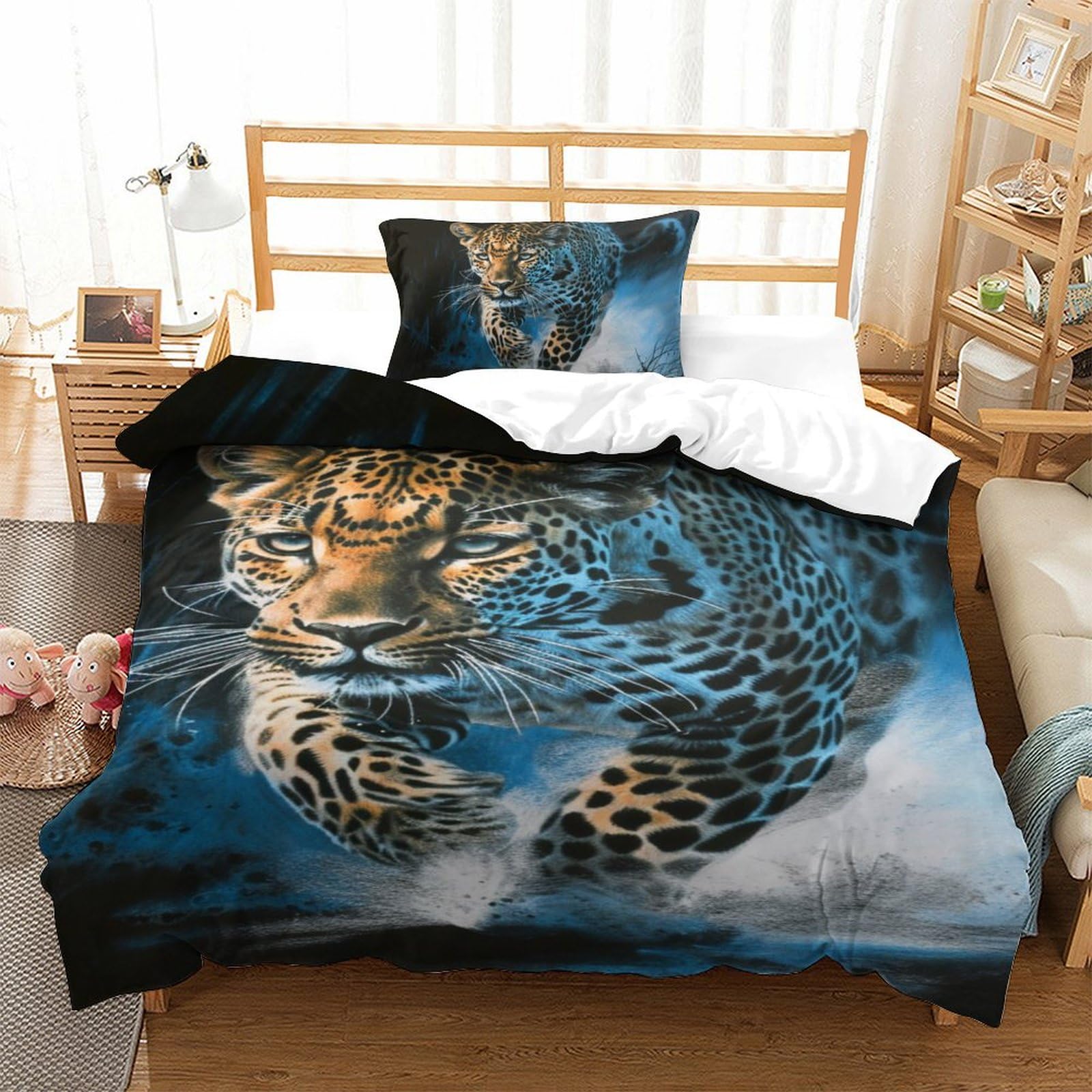 Housse de couette léopard 3D parure de lit 135x200 cm idée cadeau chambre fille