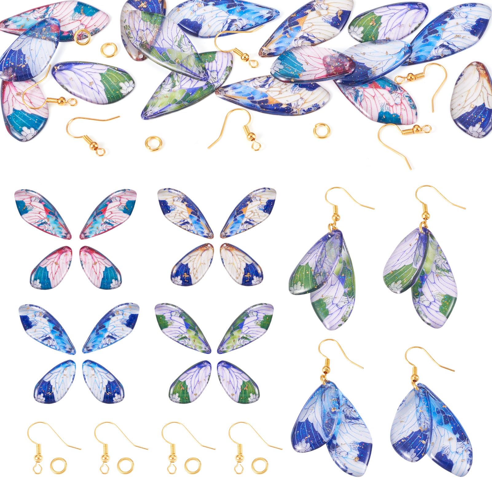 Spritewelry Resin Wing Charms Insect Dragonfly Feather Dangle Charms Butterfly Wing Dangle Pendants Earring Jewelry Kits with Hooks & Jump Rings for Jewelry Making — image 1