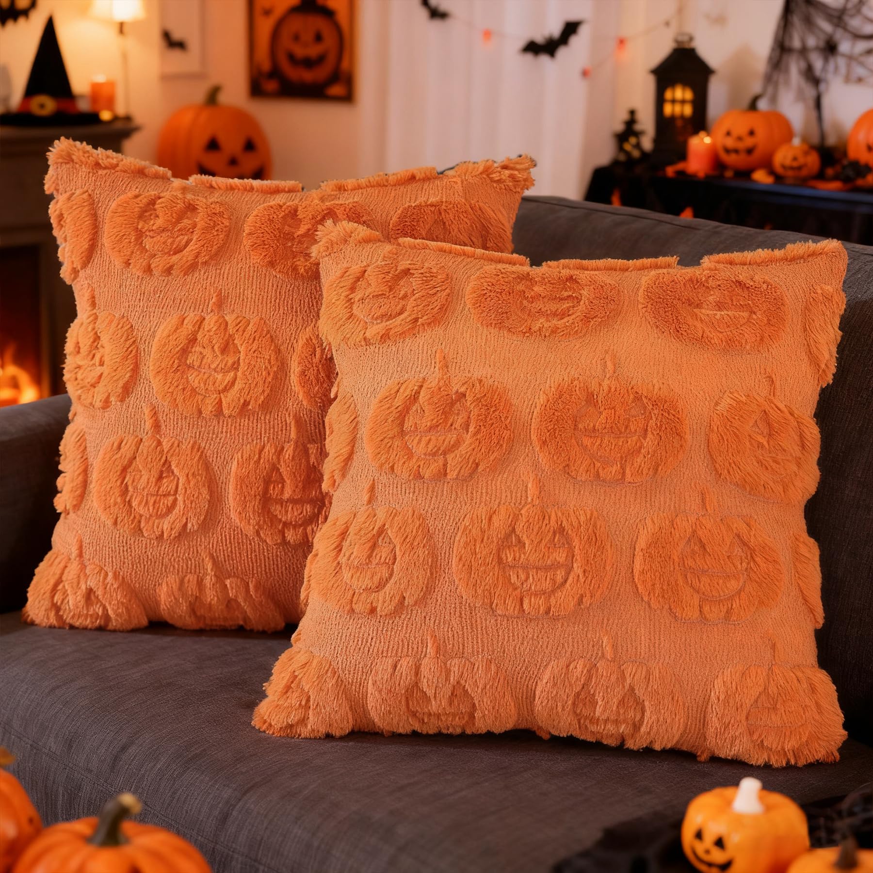 2 Stück Halloween Kissenbezug 45 x 45 cm,Kürbis Kissenbezug,Zierkissenbezug für Halloween Deko,Geist Kürbis Deko Wohnzimmer,Geeignet für Thanksgiving,Erntedankfest,Sofa,Stuhl,Schlafzimmer