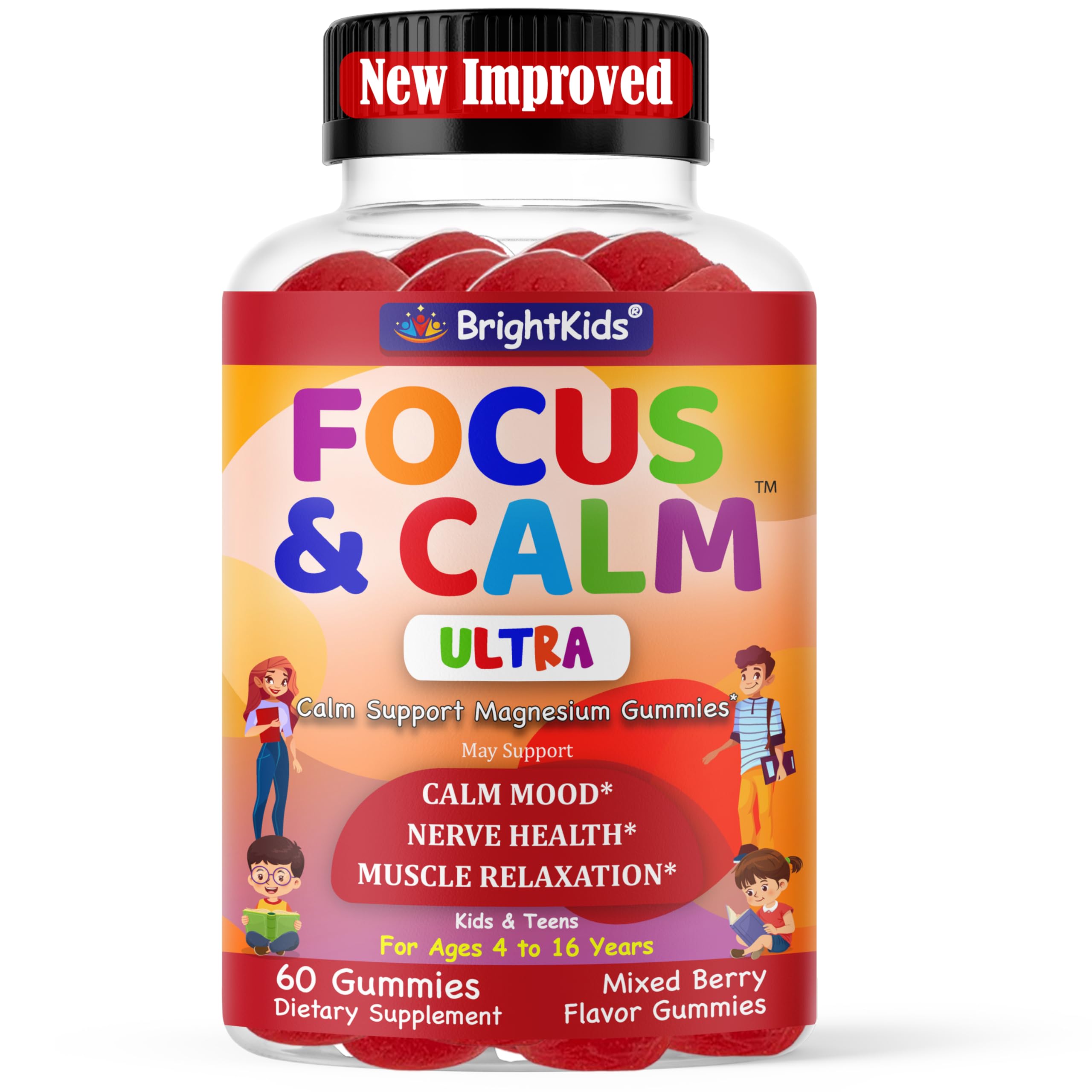 Brightkids Kids Calm Gummies – Ashwagandha Supplement – Focus, Sleep & Relaxation Support – Natural Anti-Stress Gummies for Children – Vegan, Non-GMO, Parent-Trusted Chewable Vitamins-60 Ct