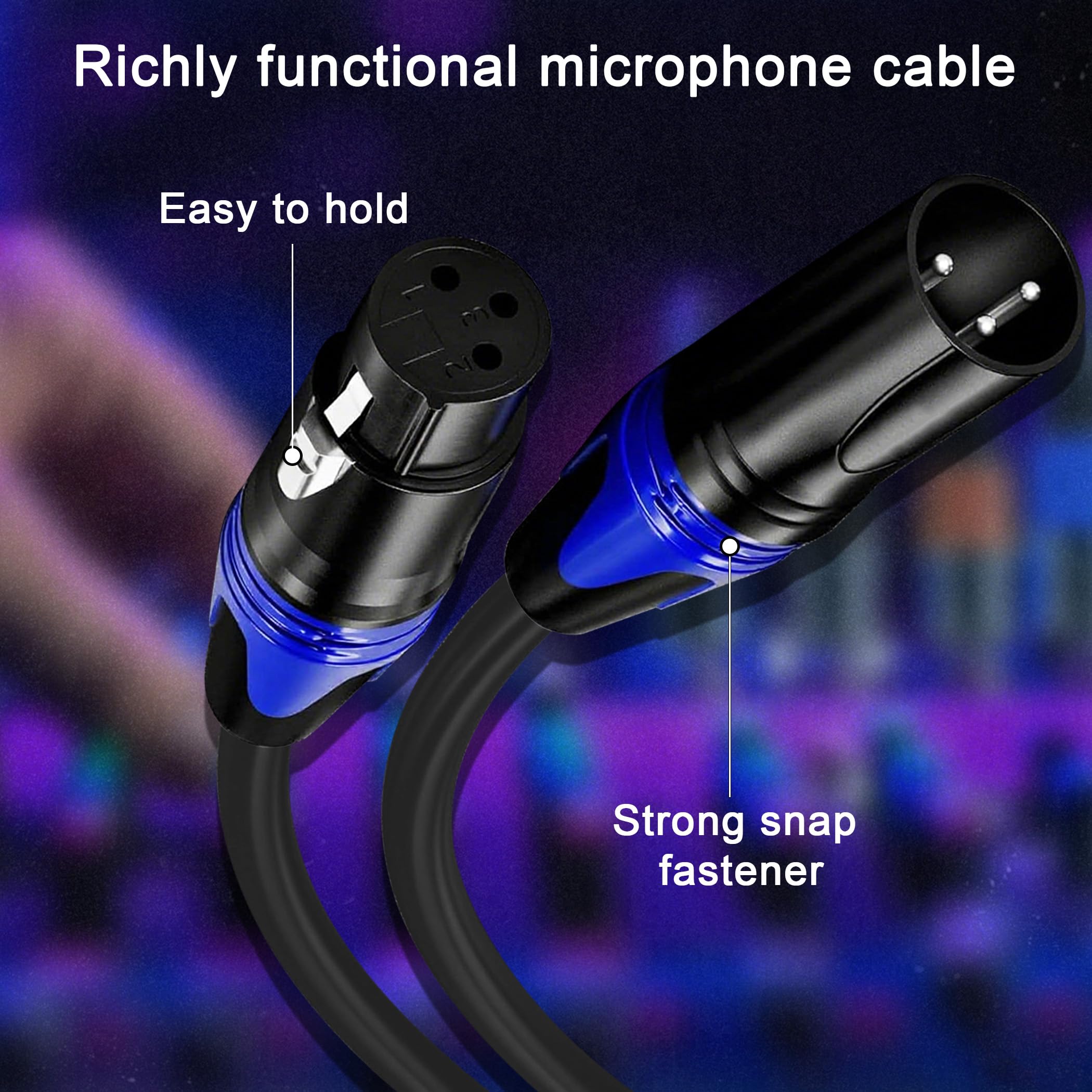 XLR-Kabel, 2 m, hochwertiges symmetrisches Mikrofonkabel mit 3-poligem XLR-Stecker auf Buchse, Mikrofon-Lautsprecherkabel, schwarz mit 2 Farben (Blau und Grün), reines Kupfer und beschichtete