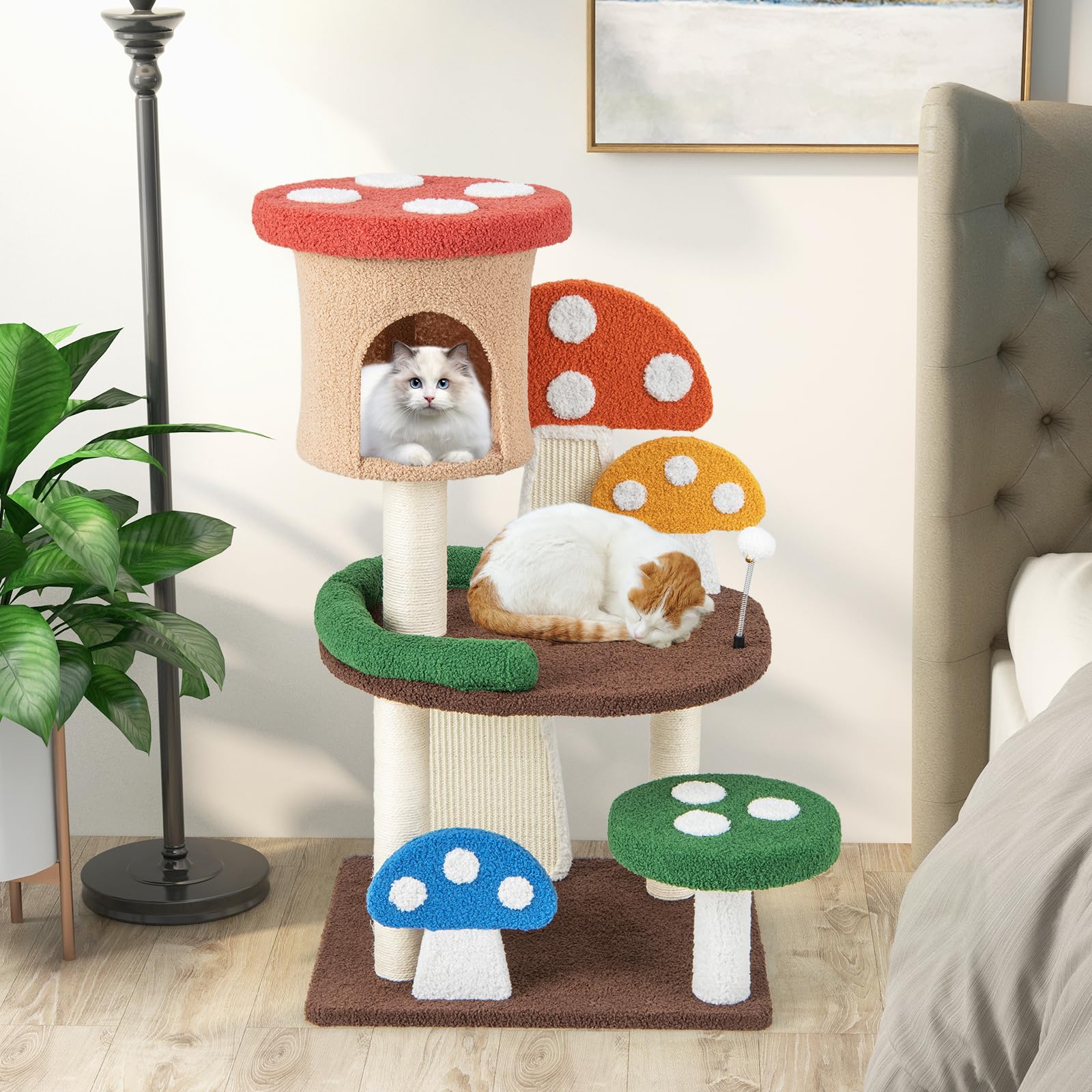 GYMAX Albero Tiragraffi per Gatti a Forma di Fungo, Centro Attività per Gattini (59 x 48 x 102 cm)