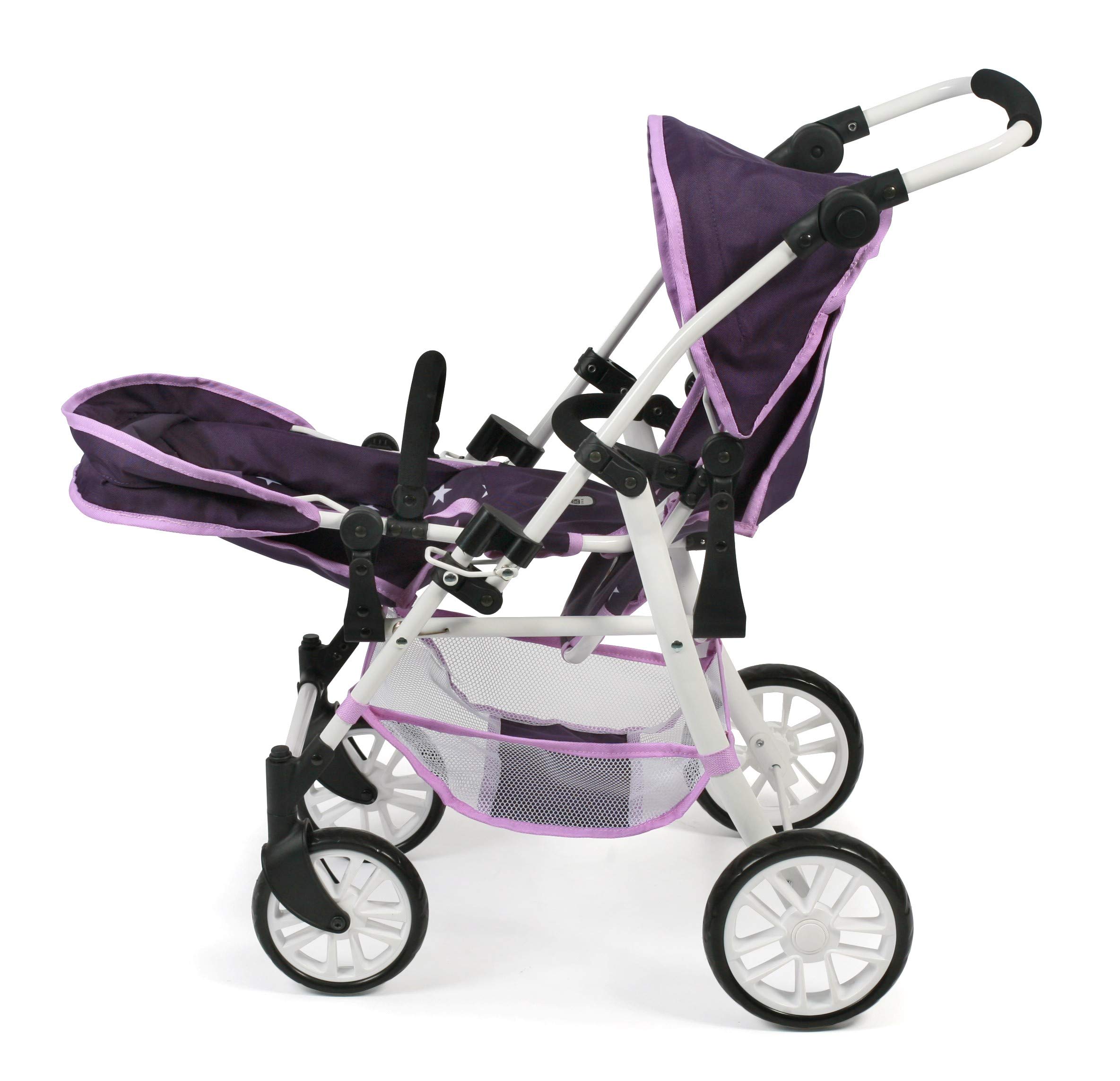 Bayer Chic 2000 691-71 Tandem-Buggy Twinny, wózek do lalek do 50 cm, gwiazdy fioletowe