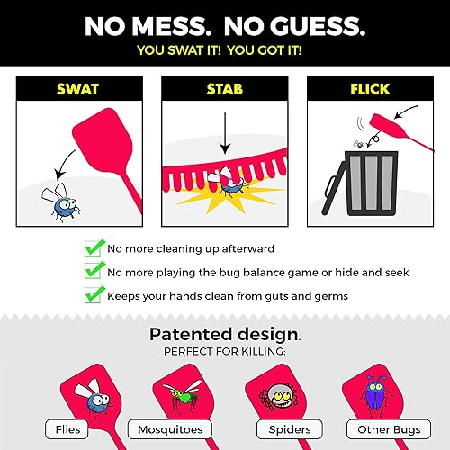 Miniatura 6 de Smart Swatter Matamoscas  Paquete de 2 colores surtidos  Recoge el insecto con 904 picos  Patentado y fabricado en los Estados Unidos  Asesino de