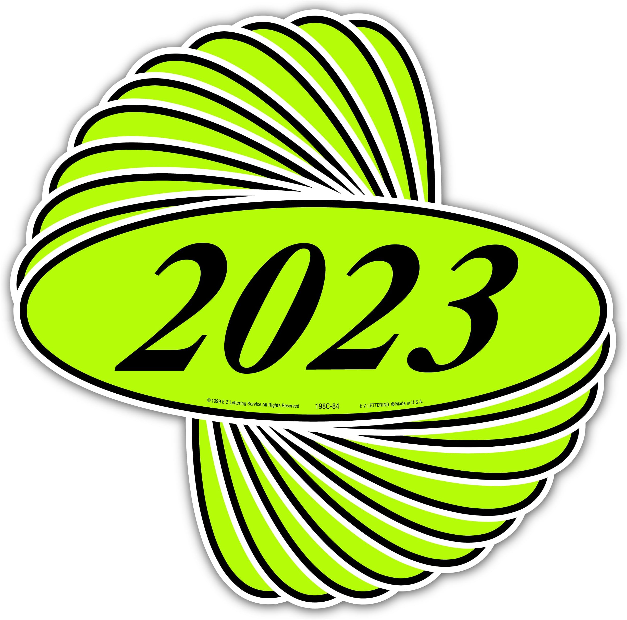 Oval Year Model Car Decals (2012–2026) – Bold Windshield Stickers – Multiple Colors – Waterproof, Easy to Apply and Remove- Made in The USA (Chartreuse & Black, 2023)