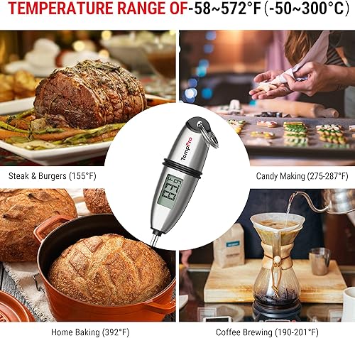 Miniatura 7 de ThermoPro TP02S - Termómetro digital de lectura instantánea para carne, con sonda súper larga para parrilla, cocina, masa madre, líquidos, aceite
