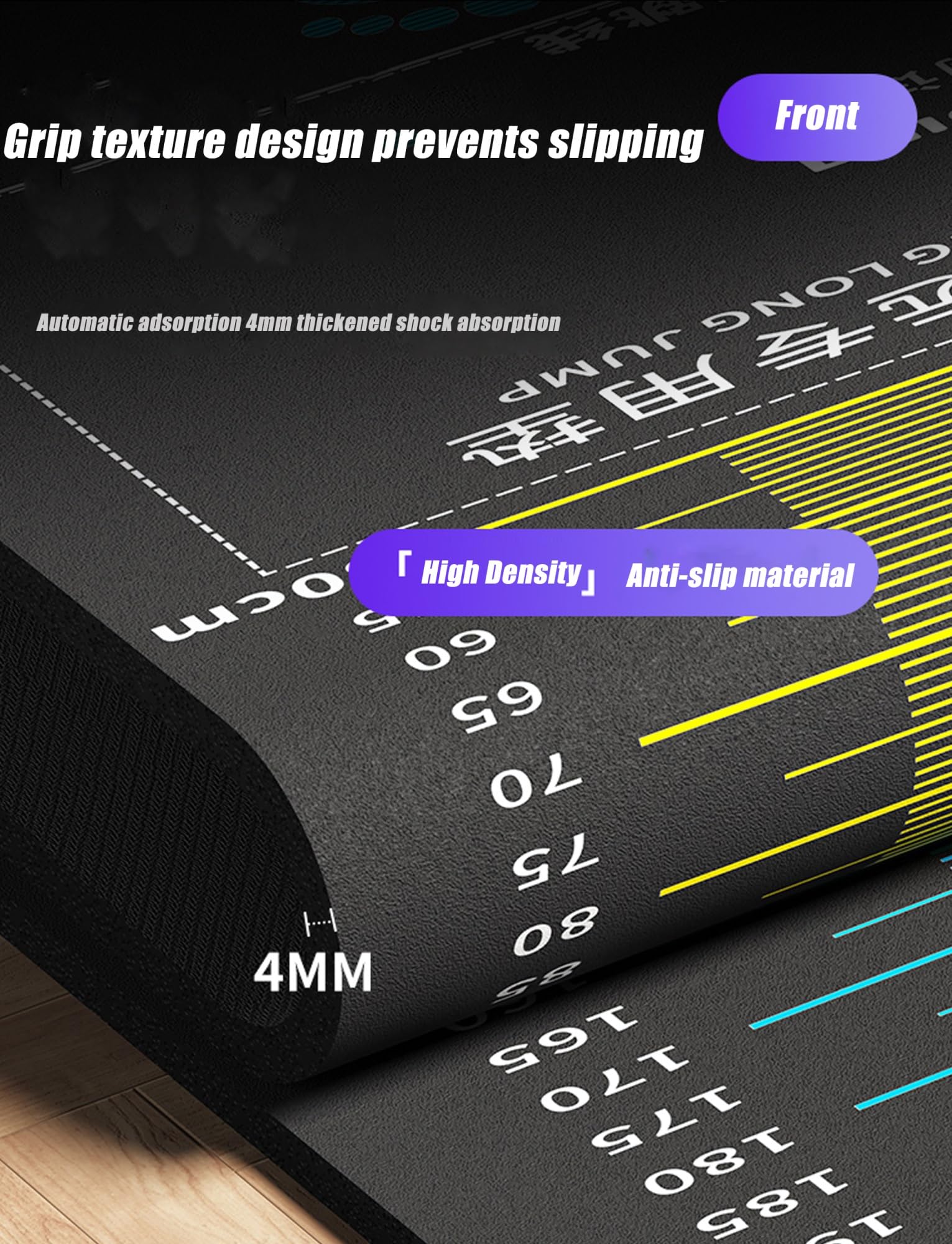 Large Size Home Jump Rope Mat for Kid/Adult, Non-Slip Standing Carpeted Training Mat for Long Jump, Quiet Physical Test Board for School Gym, Shoe Friendly(200x50cm)