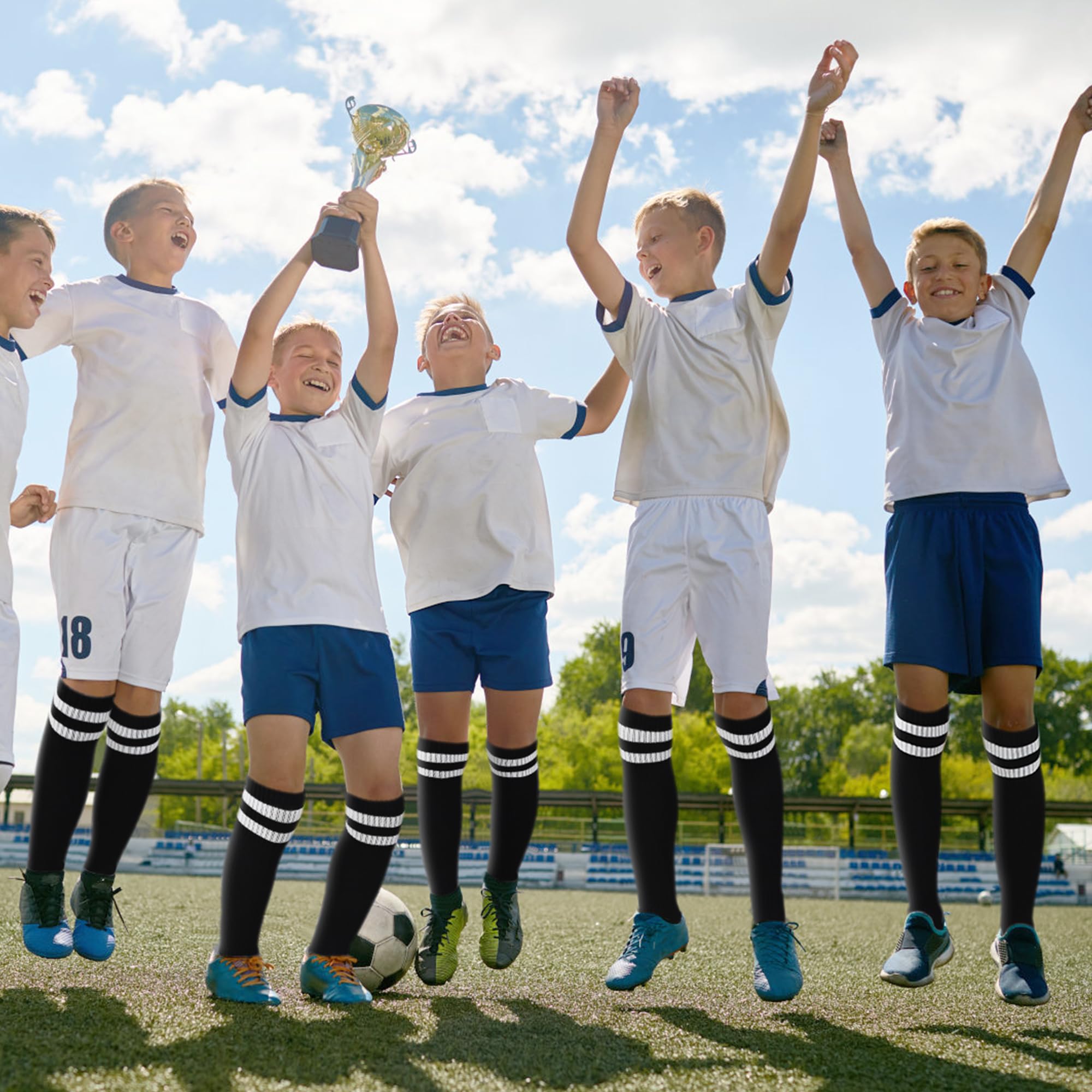 HYCLES 4 pary skarpet piłkarskich dla dzieci, skarpety piłkarskie dla chłopców i dziewczynek, skarpety sportowe, skarpety treningowe, skarpety do piłki nożnej, do biegania, sportu, 3-13 lat