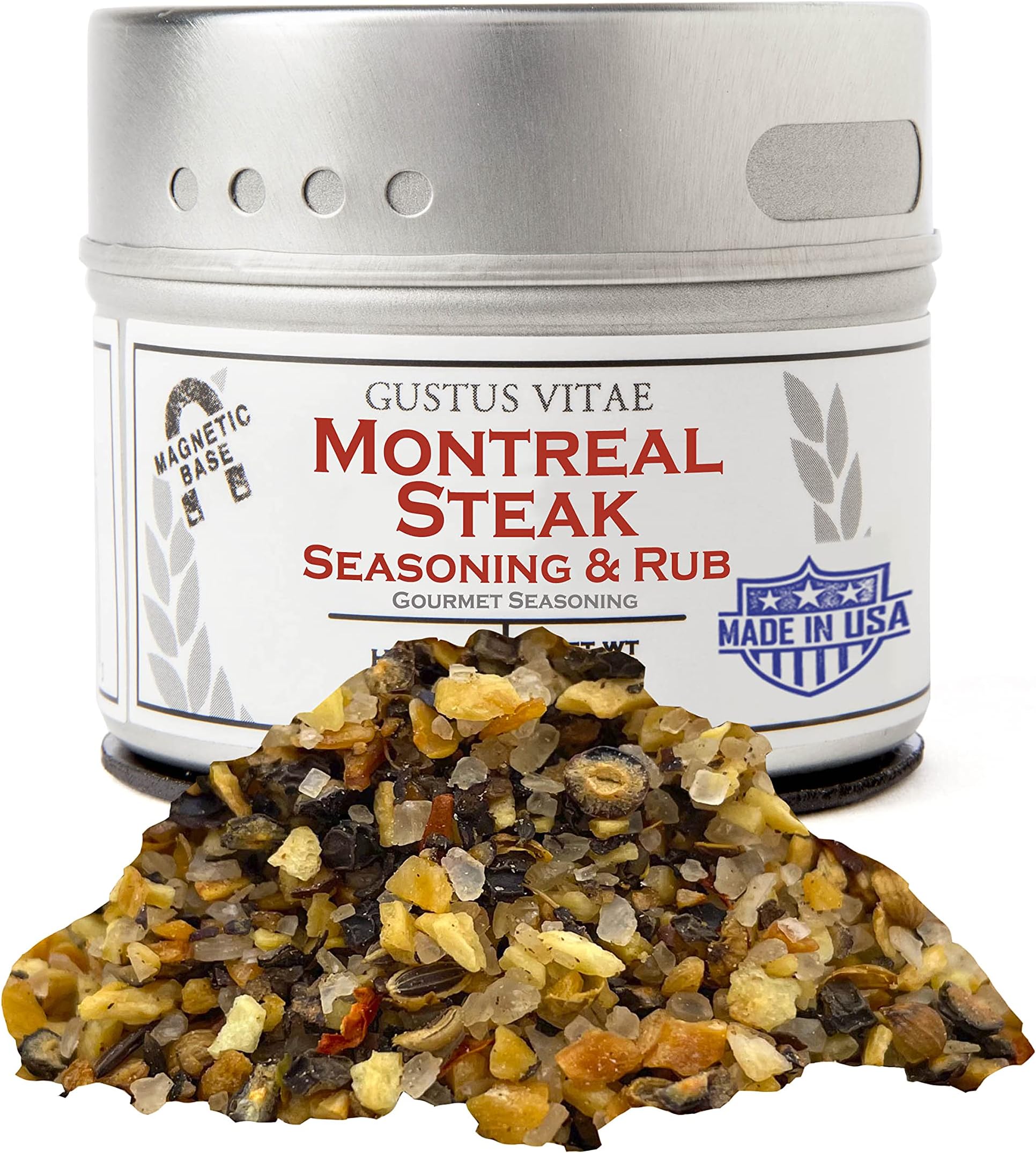 Montreal Steak Seasoning | Authentic Artisanal Gourmet Spice Blend | All Natural, Non GMO Seasoning | Hand Crafted in Small Batches | Made in USA | Magnetic Tin | Sustainably Sourced Spice Mix | Ultra Premium, GLP-1 Friendly | Gustus Vitae | #16