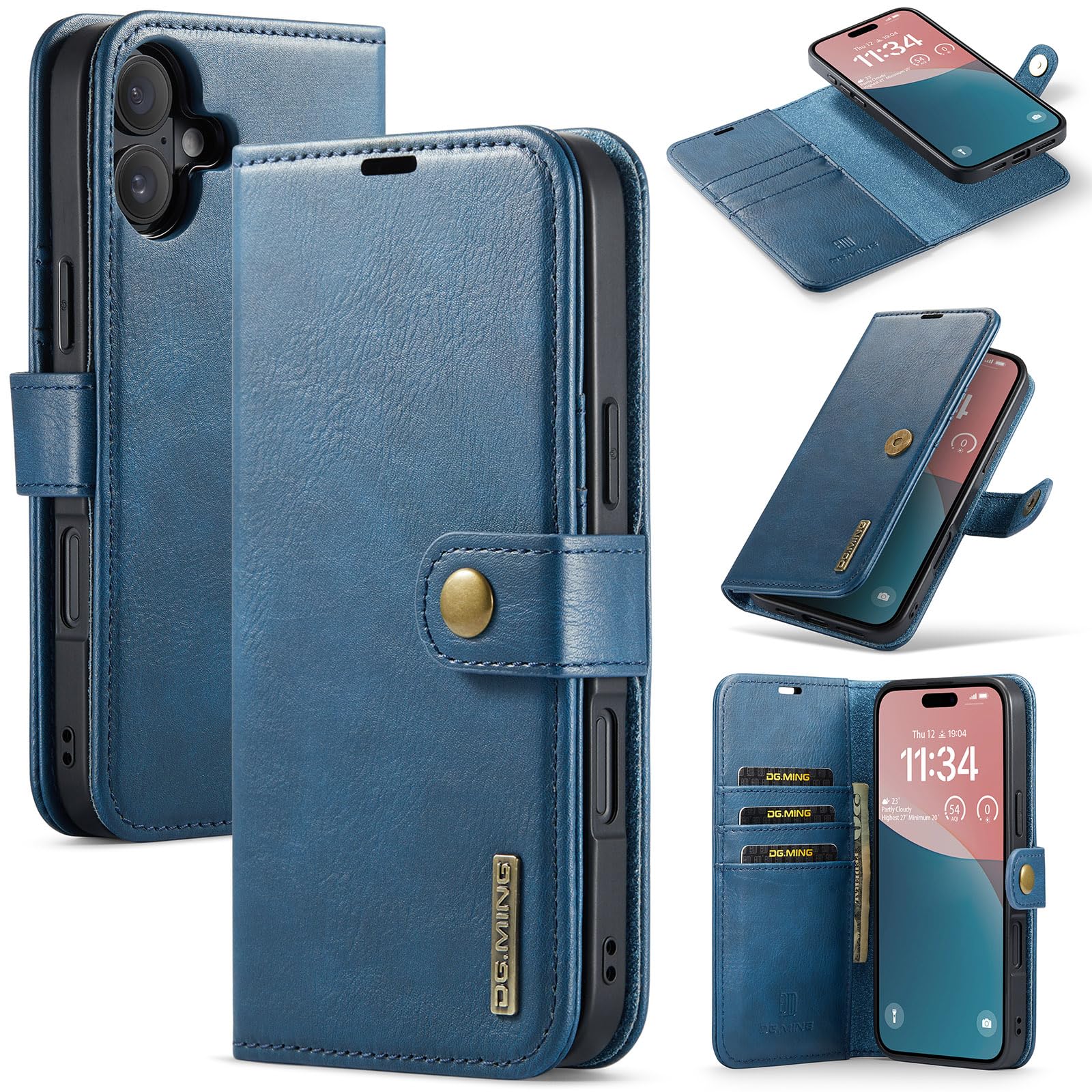 JVS Products iPhone 16 Pro hoesje - Bookcase - Afneembaar 2 in 1 - Backcover - Pasjeshouder - Portemonnee - Kunstleer - Blauw