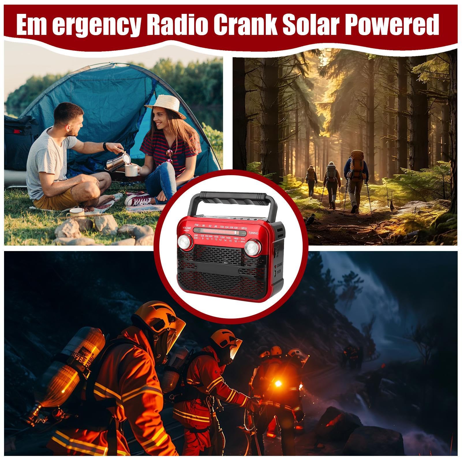 Radio a Manovella Portatile per Esterni con Illuminazione, 3 Modalità, Meteo e Tempesta