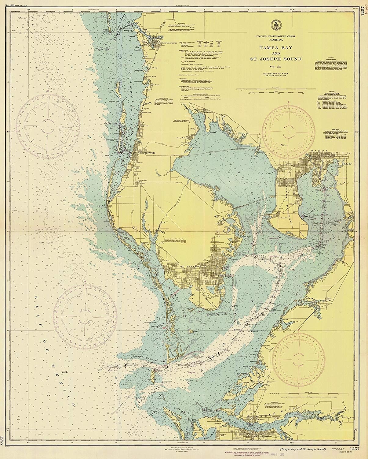 Tampa Bay Historical Map 1943 (18"x24" Paper Print)