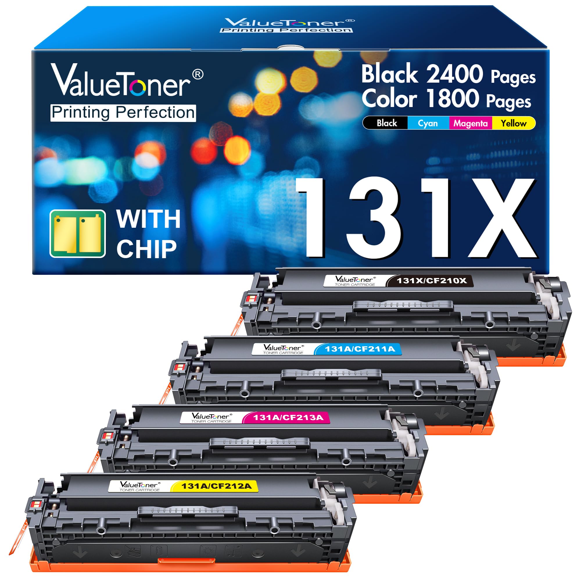 Compatible Toner Cartridge Replacement for HP 131A Toner Cartridge 4 Pack 131X CF210X CF211A for LaserJet Pro 200 Color MFP M276nw M251nw M251n M276n (Black, Cyan, Magenta, Yellow)