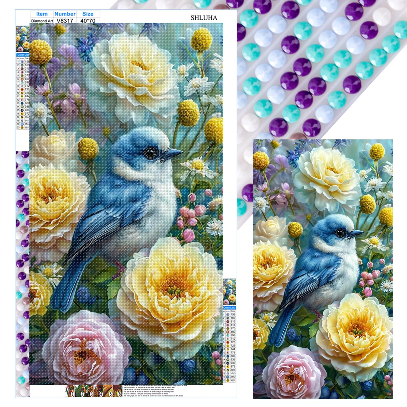 POETRYDRAW Bird Full DIY 5D Round Drill Gem Art Diamond Art Painting Kits for Adults/Beginners Gift Idea Home Wall Decor Diamond Art Kits 15.75x27.56in (V8317)