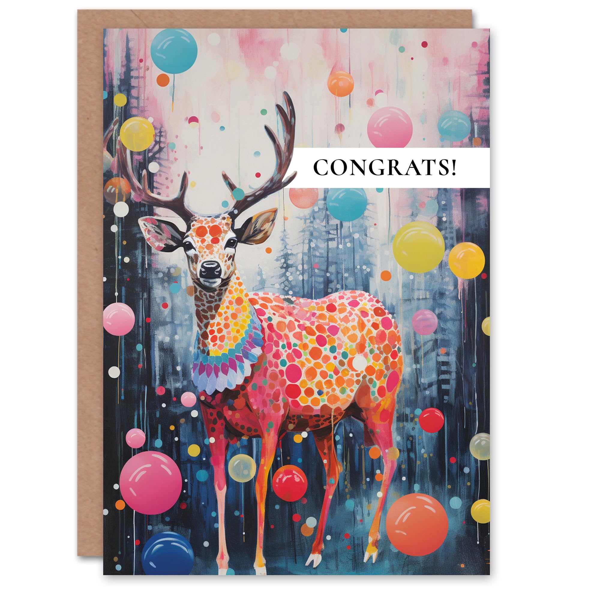 Artery8 Congratulations Greeting Card Magical Colourful Stag Congrats For Him Her