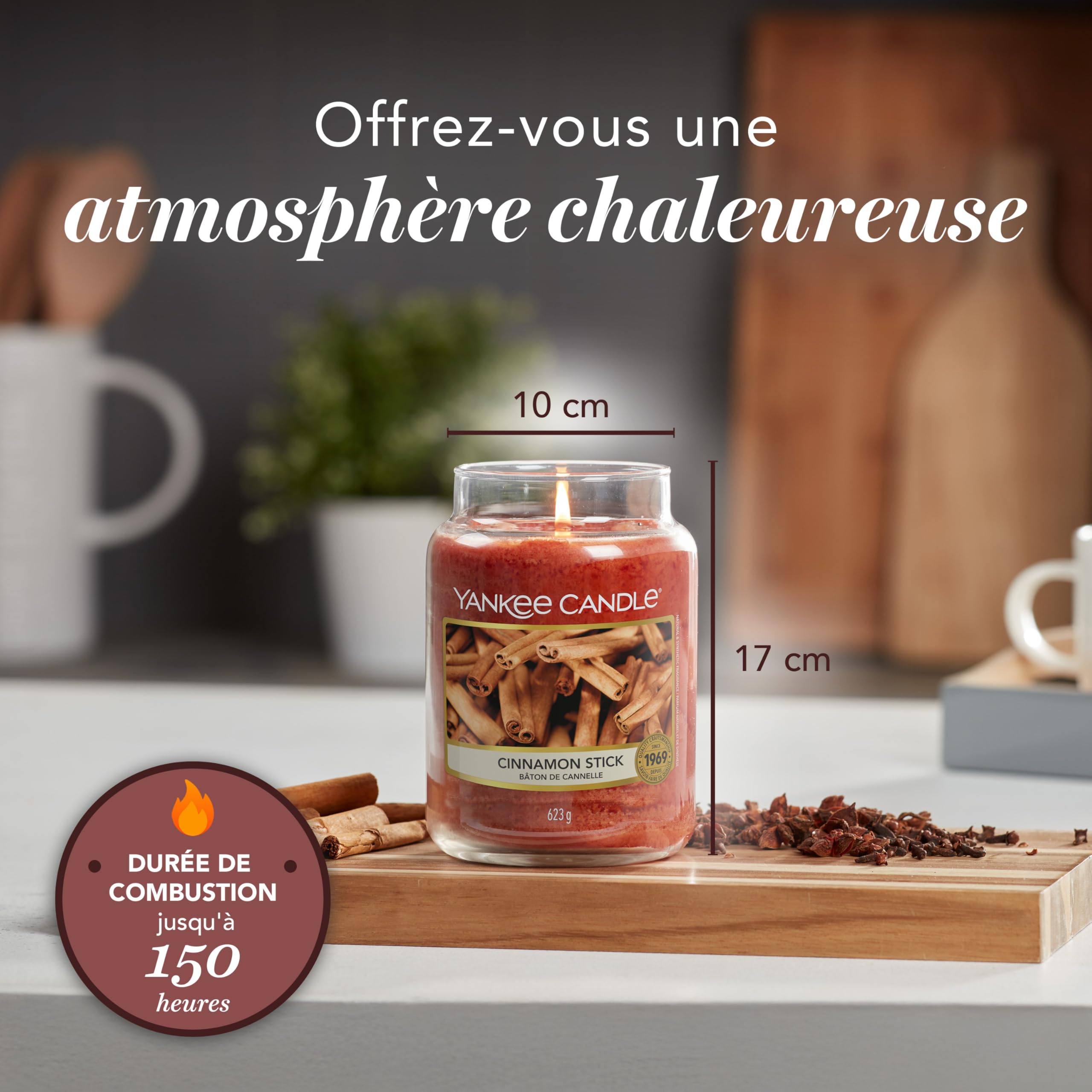 Yankee Candle bougie parfumée Bâton de cannelle | Format jarre | Bougie longue durée jusqu’à 150 heures de combustion | Cadeau parfait pour femme