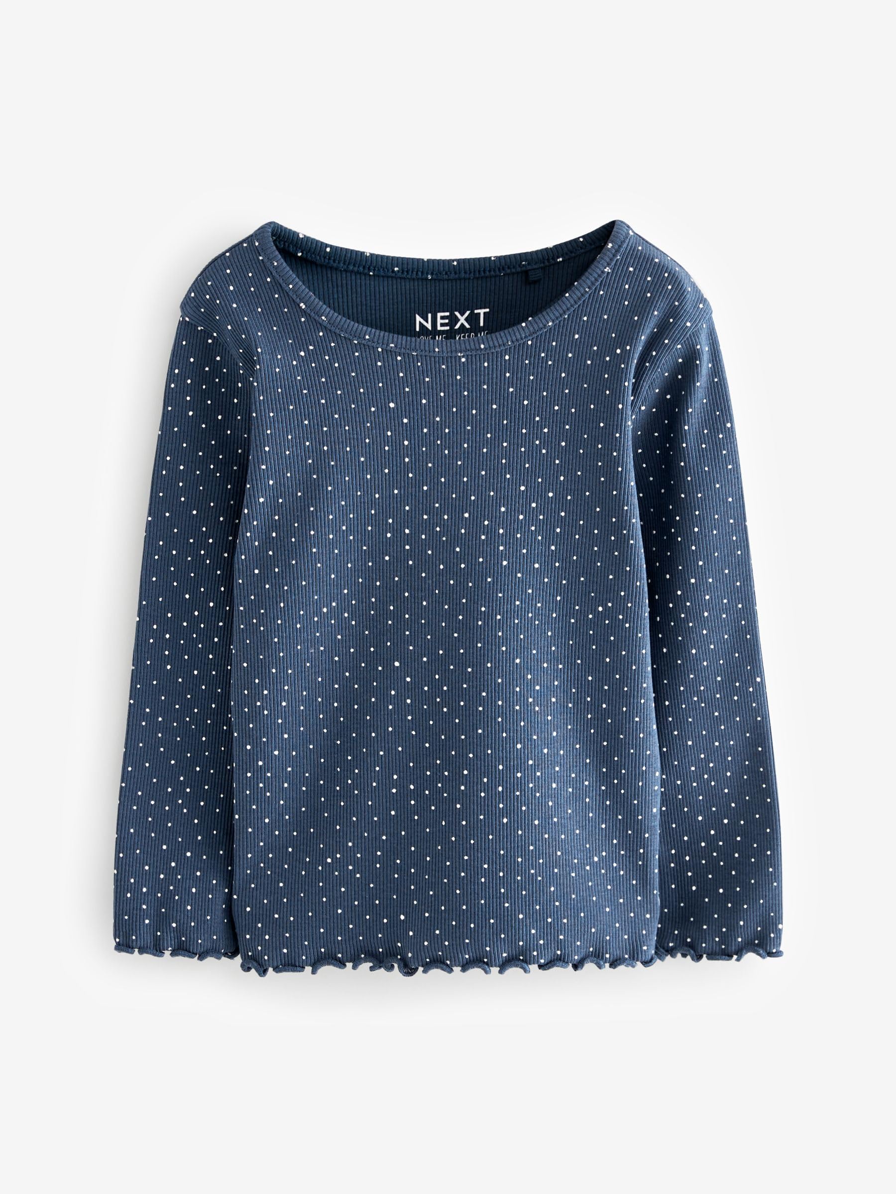 NEXT Mädchen Langärmelige, gerippte Jerseytops im 5er-Pack Marineblau 98-104