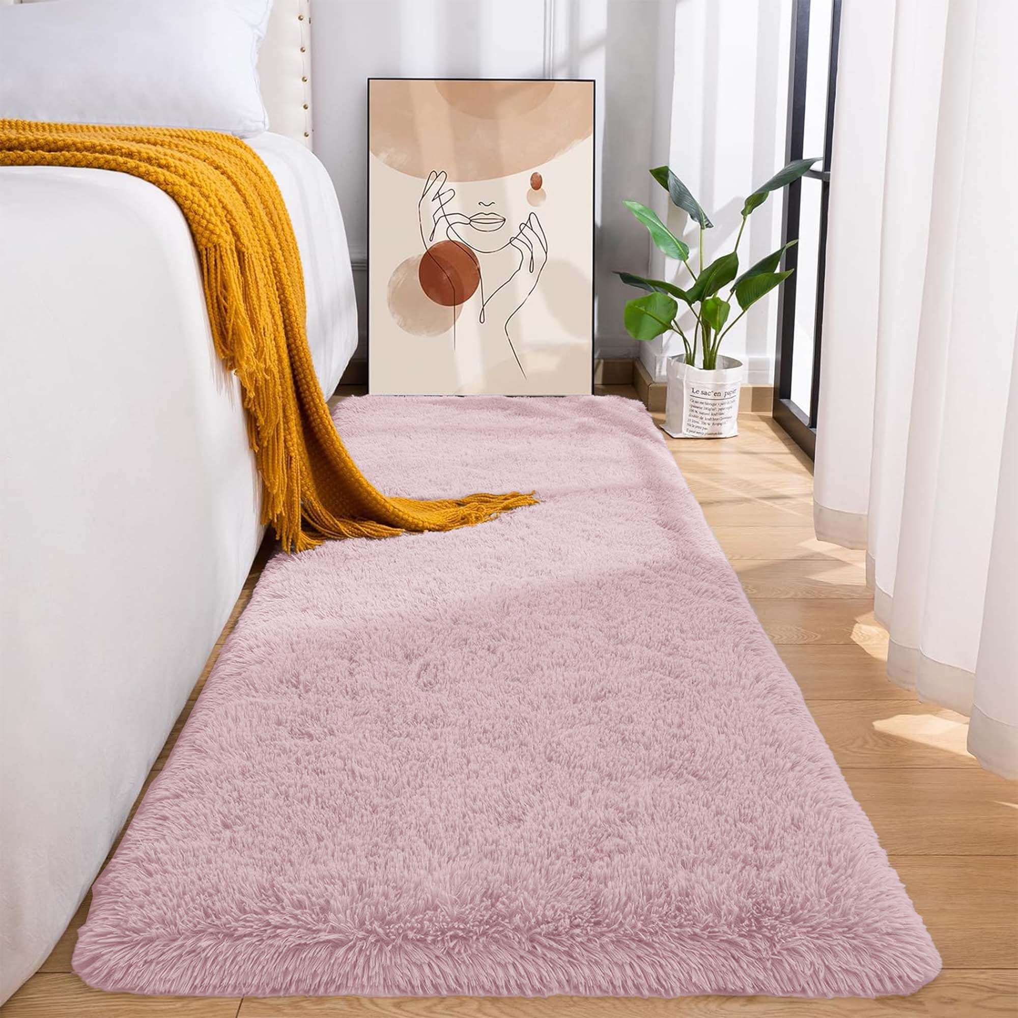 MOONLIGHT20015 Rugs Living Room, Fluffy Shaggy Pink Area Rugs for Bedroom Hallway Runner Anti Slip