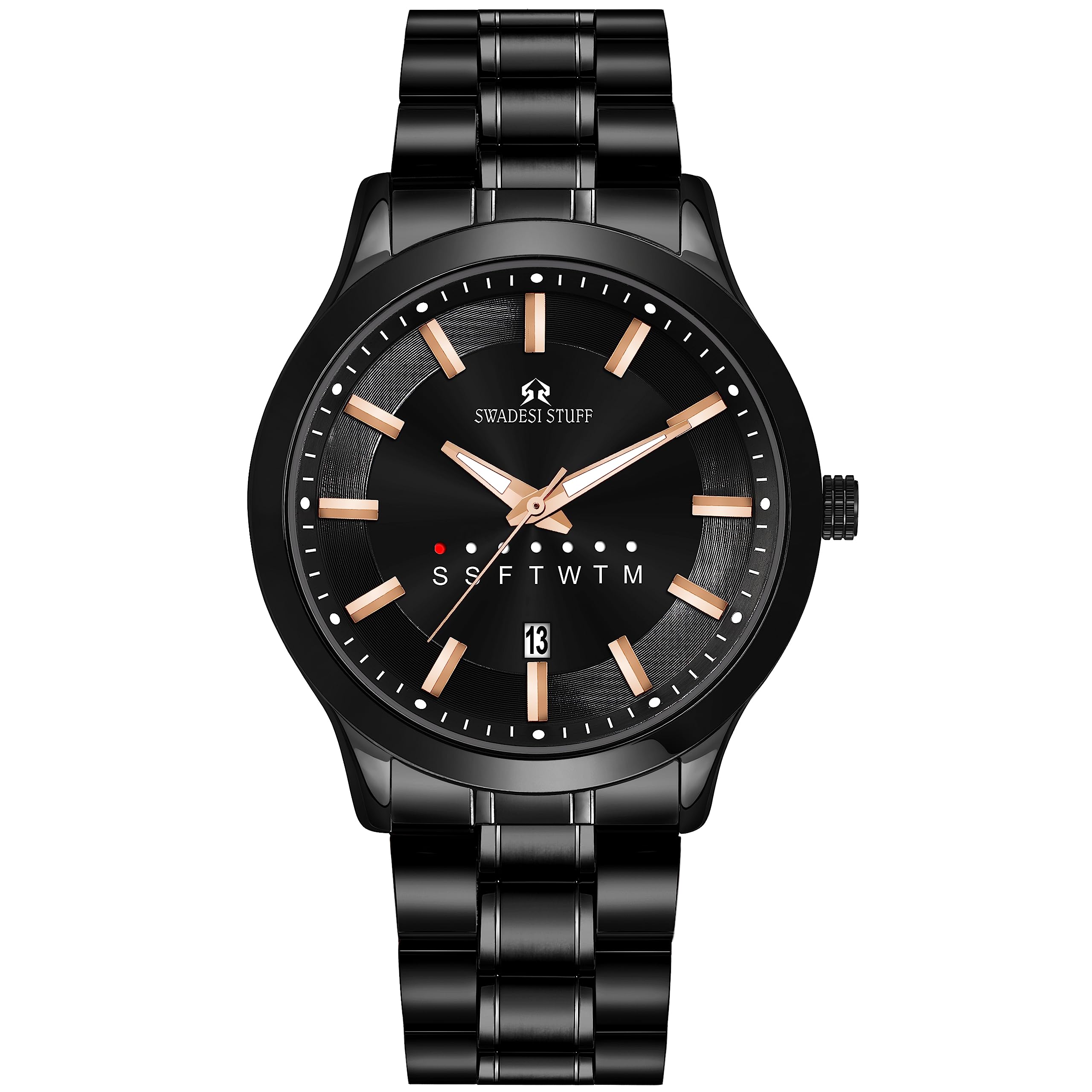 SWADESI STUFF Resolute Day Date Dial Premium & Luxurious Black Stainless Steel Strap Analog Watch for Men (B0C6HWGJYN) Amazon Price History, Amazon Price Tracker