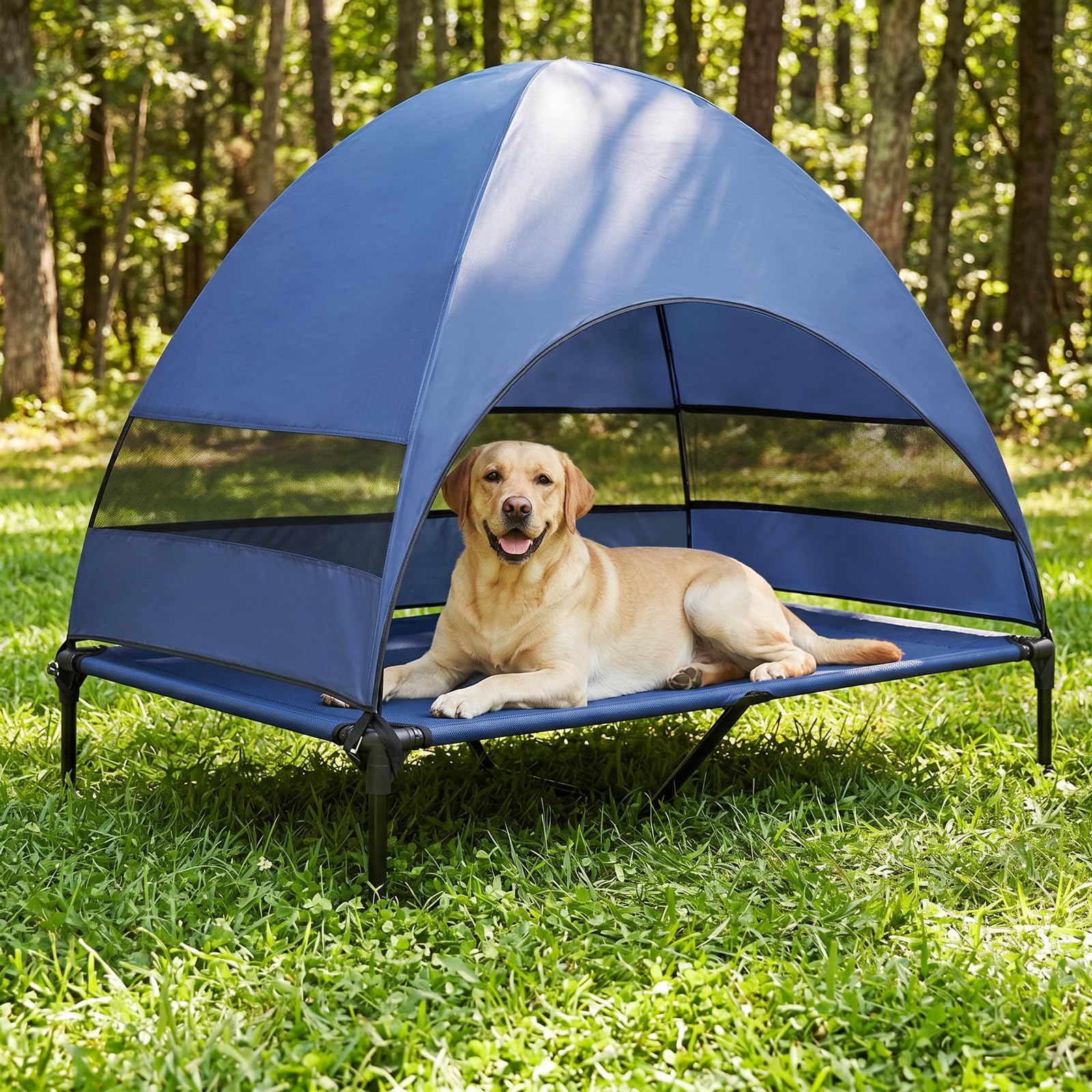 Snagle Paw Hundeliege mit Dach & Erhöhtes Design - Stabiles Hundebett mit Antirutschfüßen, Breiter Schatten - Wasserdicht für Große Hunde Indoor/Outdoor, Camping & Garten