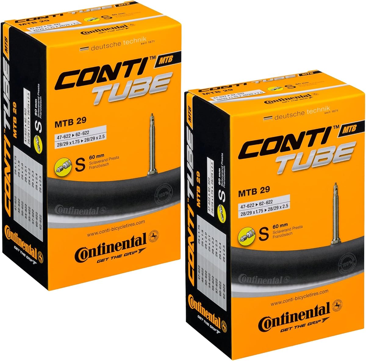 Continental Mountain/Cross Inner Tubes Pair 29" x 1.75-2.5"/ 700c Presta 60mm