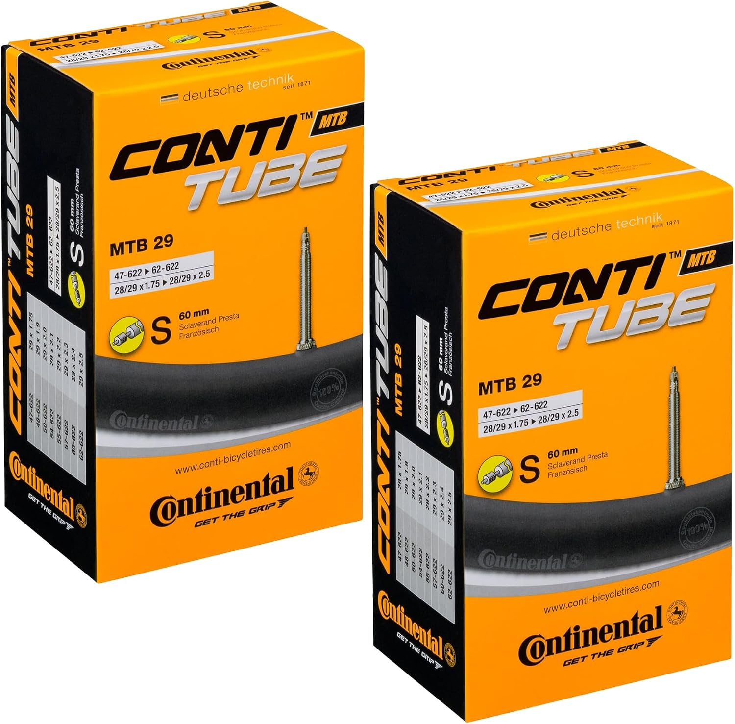 Continental Mountain/Cross Inner Tubes Pair 29" x 1.75-2.5"/ 700c Presta 60mm