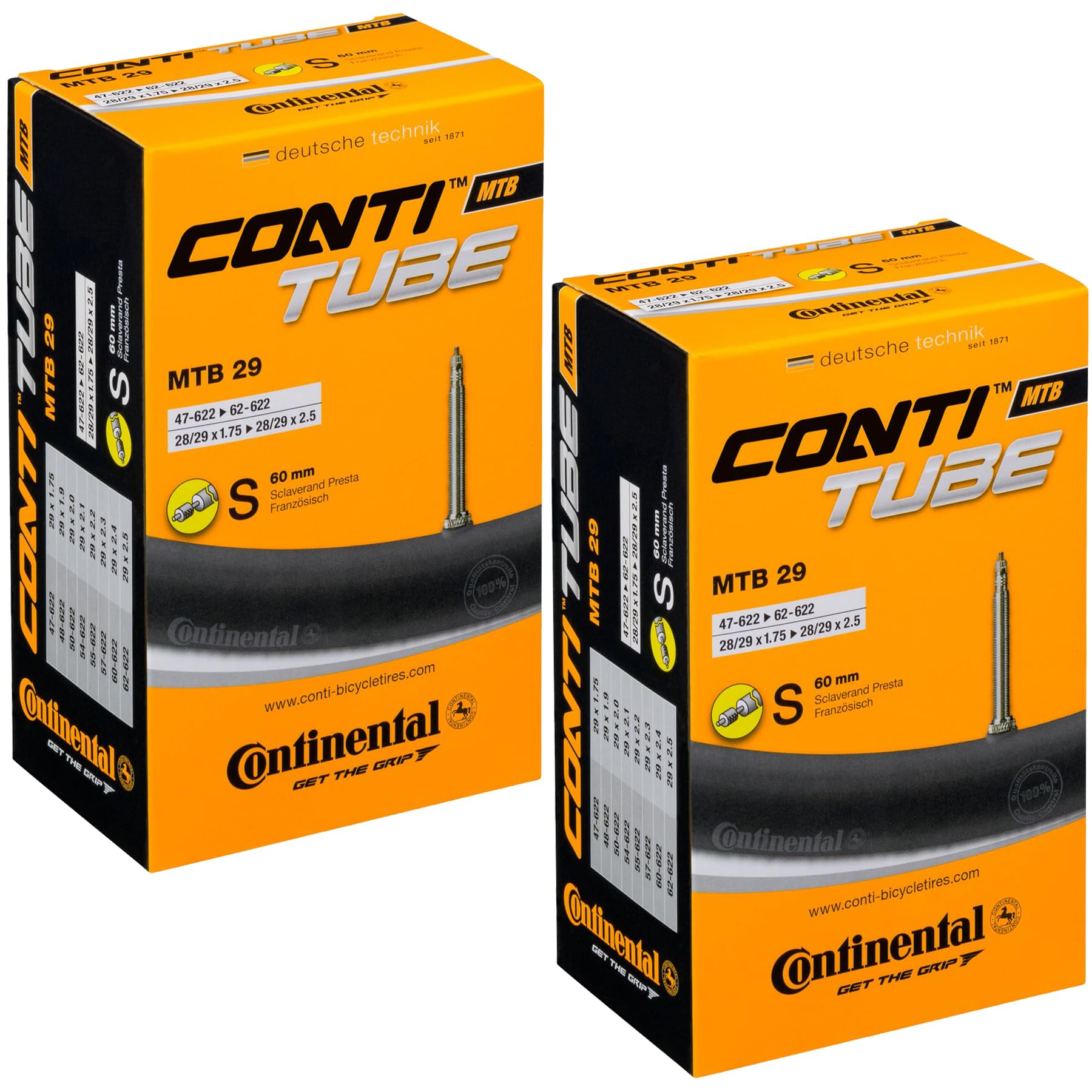 Continental Mountain/Cross Inner Tubes Pair 29" x 1.75-2.5"/ 700c Presta 60mm