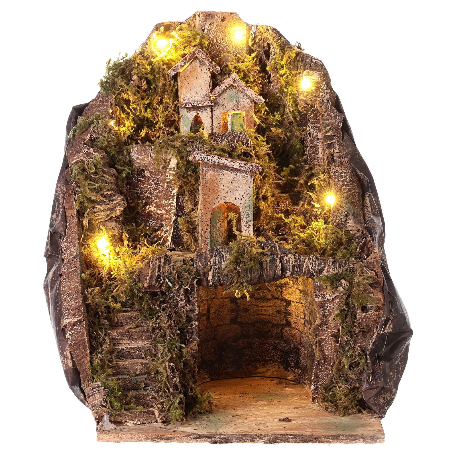 Holyart Presepe Napoletano: Borgo con grotta centrale e scalinata 35x25x25 cm