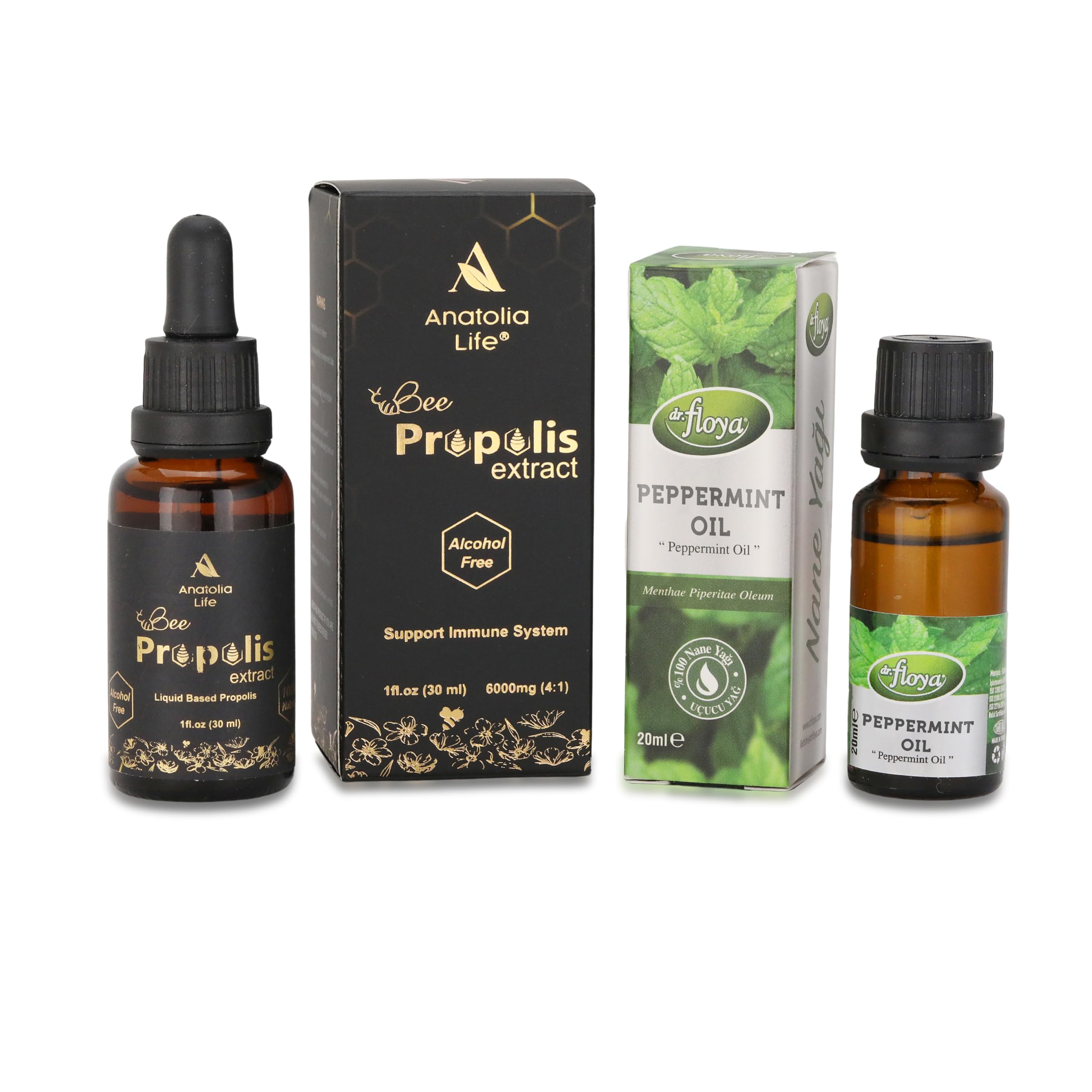 Bee Propolis Liquid Extract,Alcohol-Free Immune Support Supplement,30ml | 100% Pure Peppermint Essential Oil 20ml,Premium Grade Essential Oils for Home Diffusers, Aromatherapy,Massage and Humidifiers