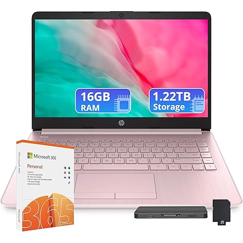 HP Stream 14" HD Laptop, Intel Celeron N4120, 8GB RAM, 1.22TB Storage (64GB eMMC+160GB Docking Station+1TB Cloud Storage), UHD Graphics, 1 Year Office 365, 720p HD Camera, Wi-Fi, Win 11s, Pink