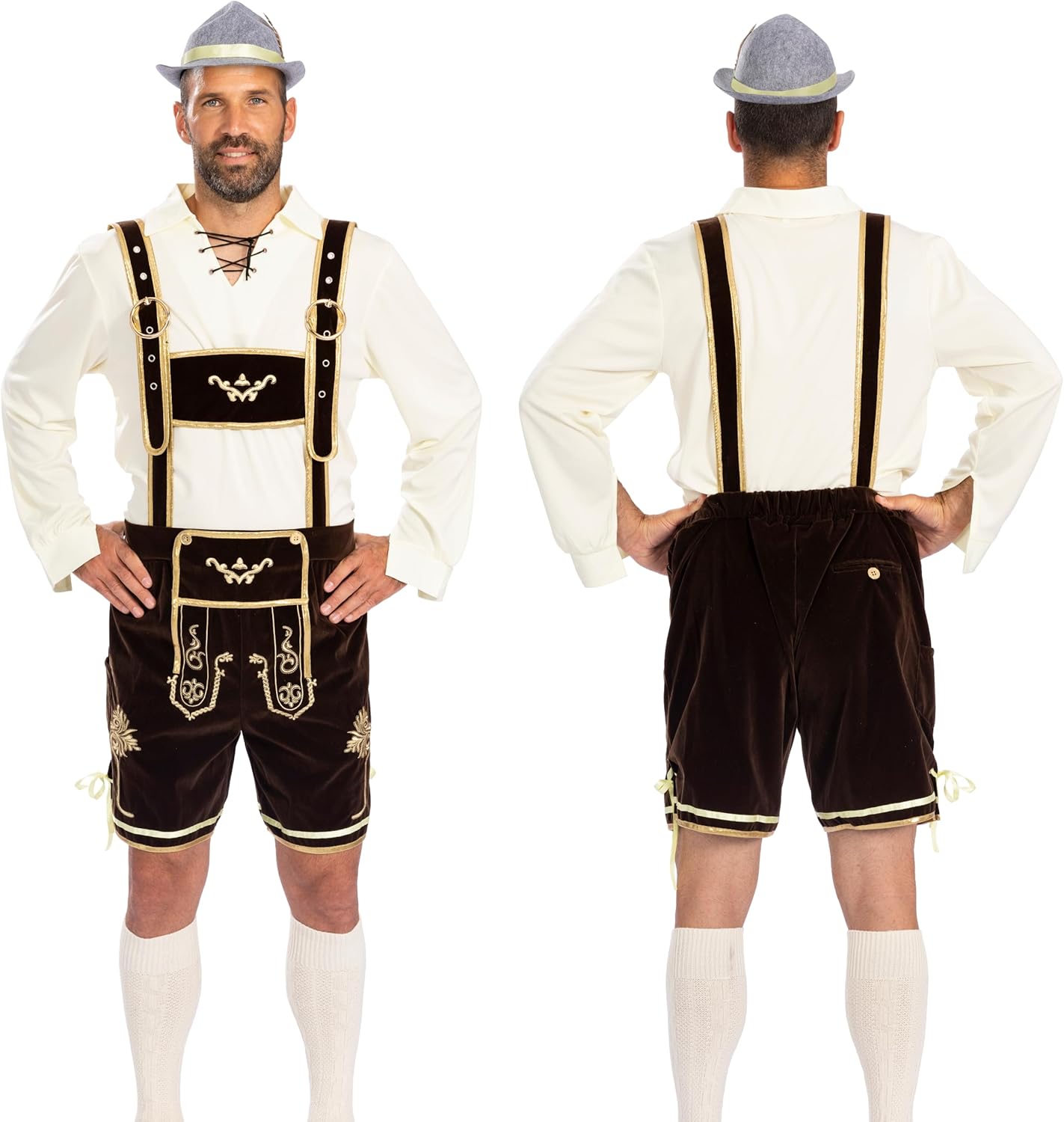 MOKE Men's Oktoberfest Costume Set - Lederhosen, Shirt, Socks, Hat - Adult Men, Oktoberfest Participants