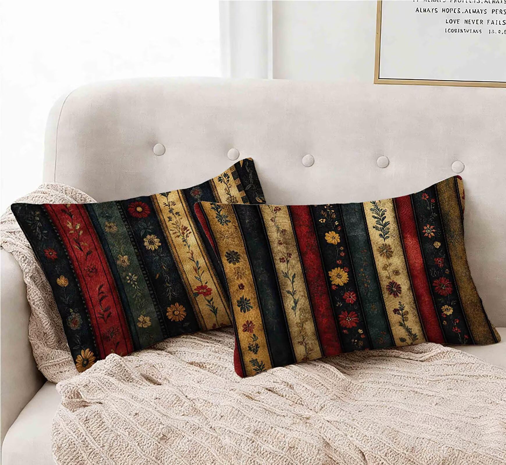 Kissenbezug 50x70cm 2er Set, Kissenbezug Rot Kopfkissen Böhmen Muster Design Kopfkissenbezug Wasserdicht Leinen Pillow Case Herbstdeko mit Verstecktem Reißverschluss für Deko Wohnzimmer -lsy2501238