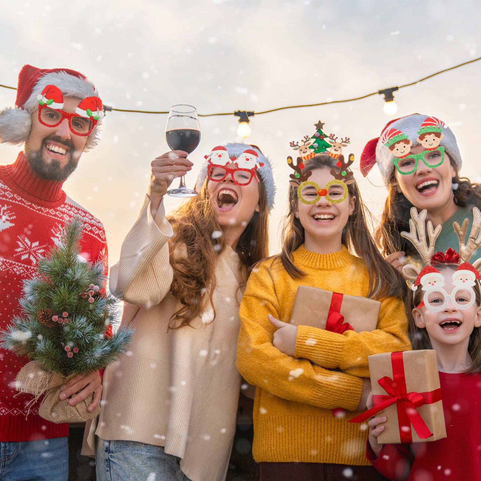 24PC Christmas Glasses & Headbands Set - Santa Hats Photo Props For Parties