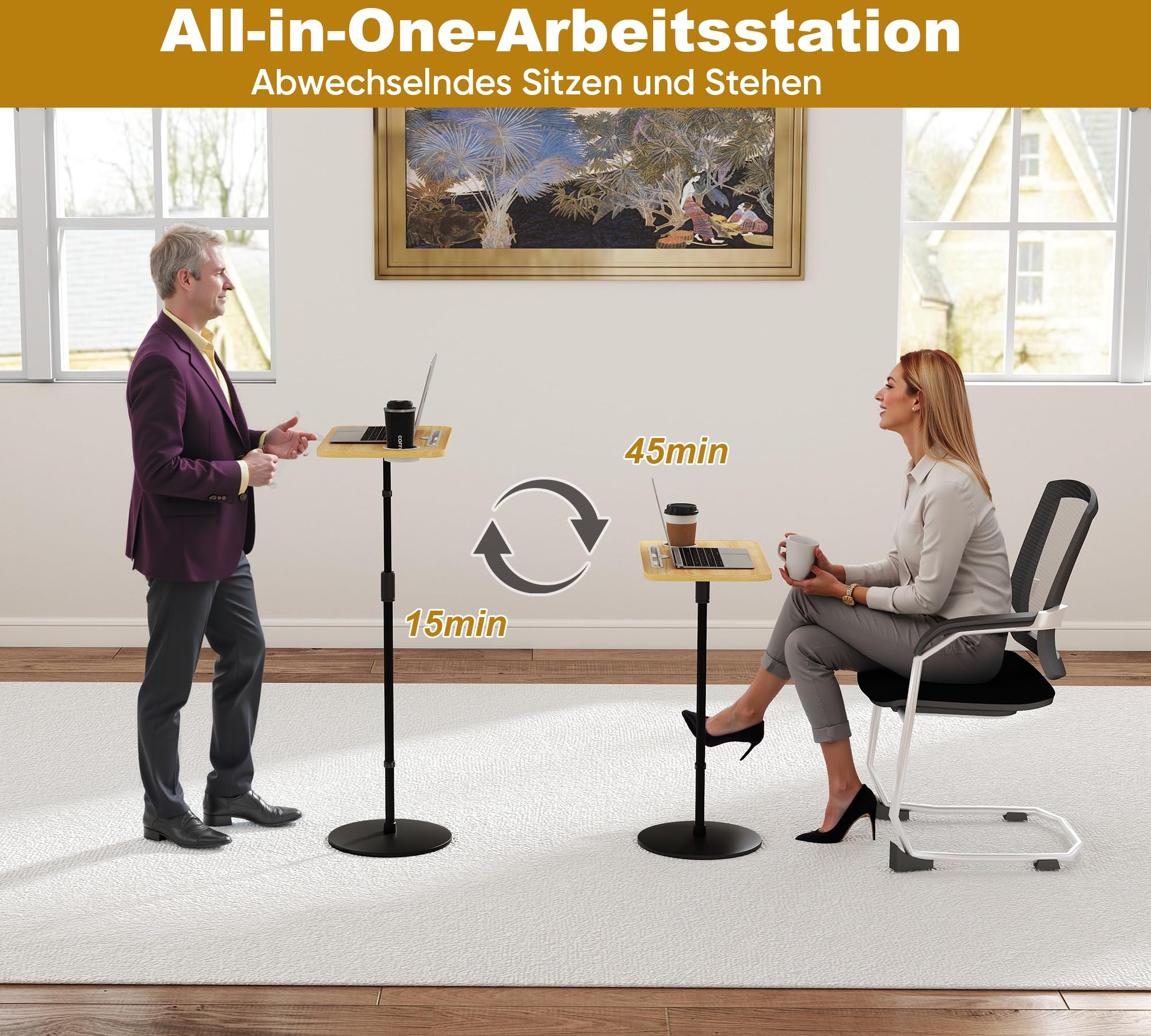 bimiti Stehpult Höhenverstellbarer, 70-135 cm Adjustable Standing Desk mit Kartenschlitze und Becherhalter, 18,7in×11,6in Laptoptisch Höhenverstellbar für Laptop, Projektor Büro Studie Arbeit