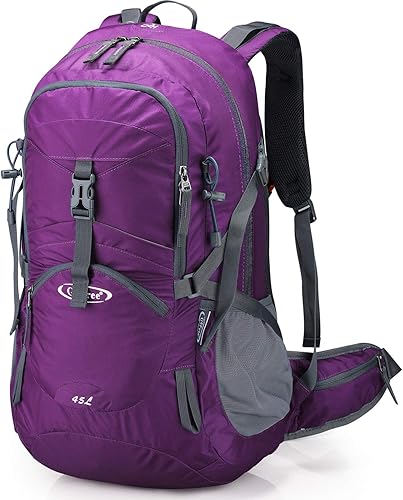 G4Free Mochila de viaje de senderismo de 45L impermeable con cubierta de lluvia, mochila de campamento al aire libre para hombres y mujeres (rojo