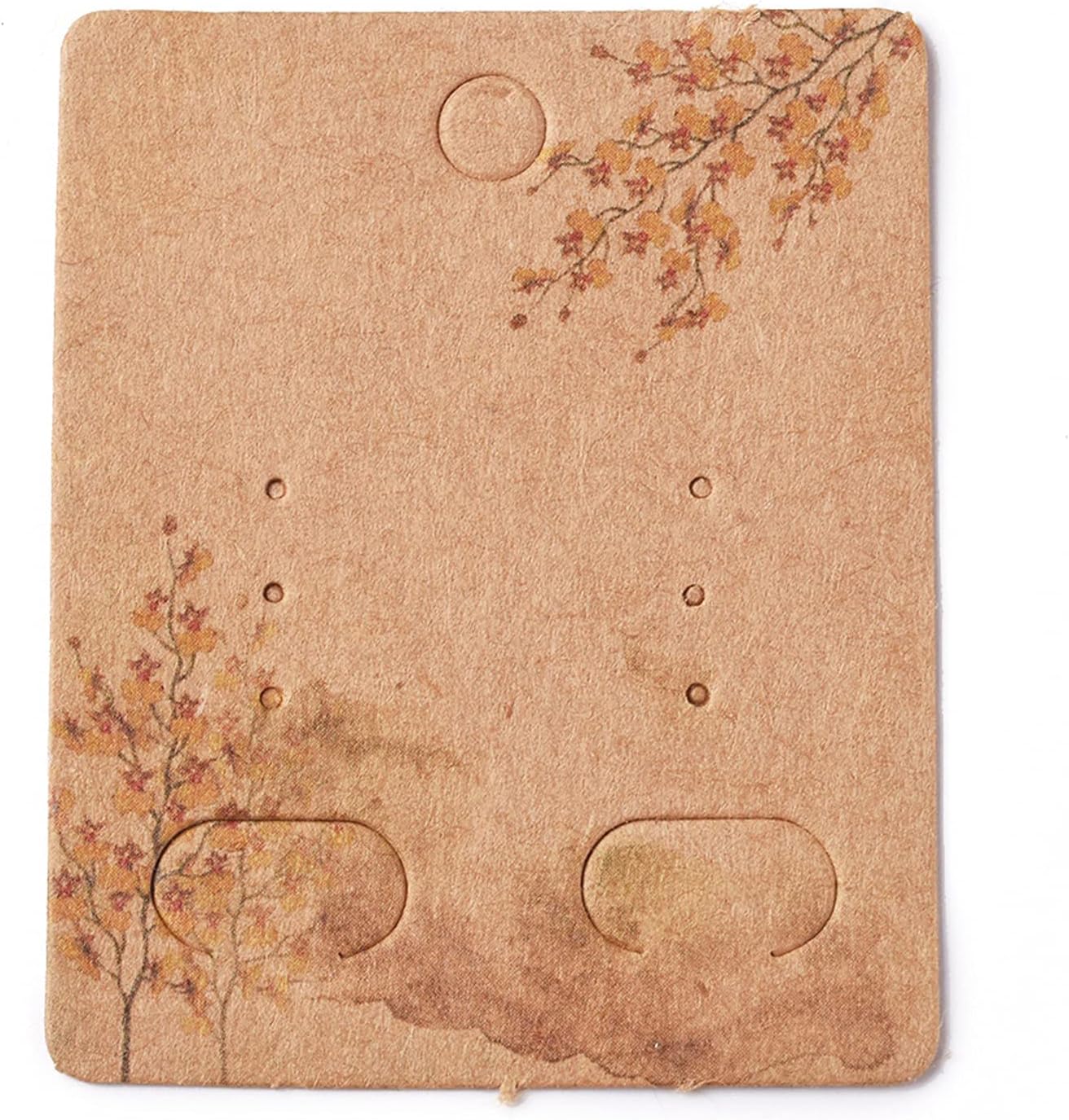 Fashewelry 100Pcs Kraft Paper Earring Display Hanging Card Holders Brown Rectangle Jewelry Display Tags 1.96x 1.57 Inch with Tree Pattern for Earrings Ear Studs