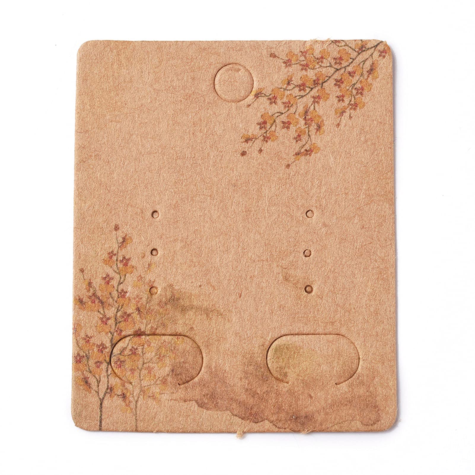 FASHEWELRYFashewelry 100Pcs Kraft Paper Earring Display Hanging Card Holders Brown Rectangle Jewelry Display Tags 1.96x 1.57 Inch with Tree Pattern for Earrings Ear Studs