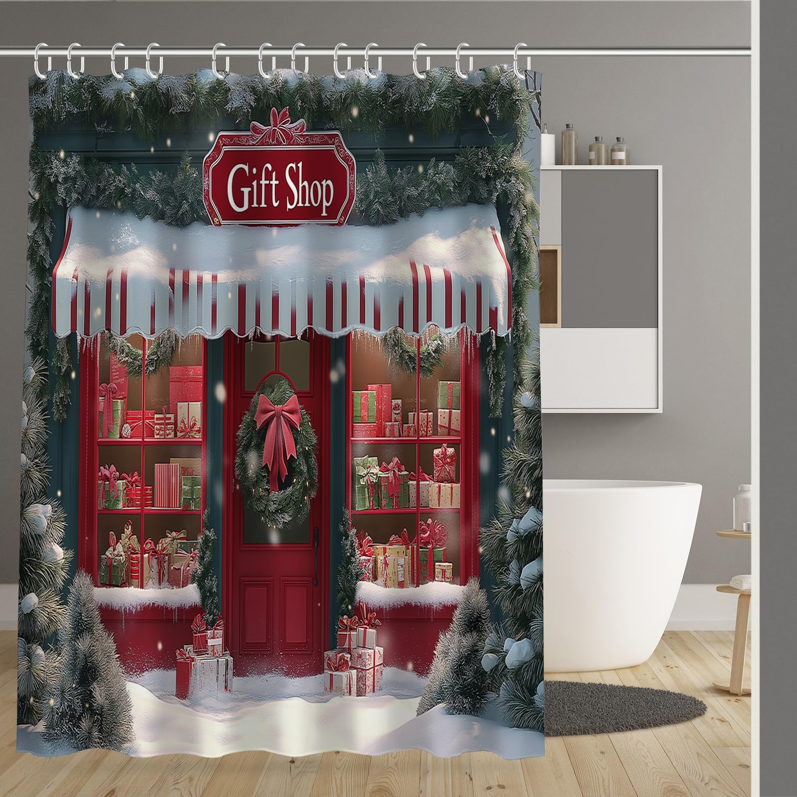 Rideau de douche 180x200 idée cadeau maison pour baignoire avec 12 anneaux