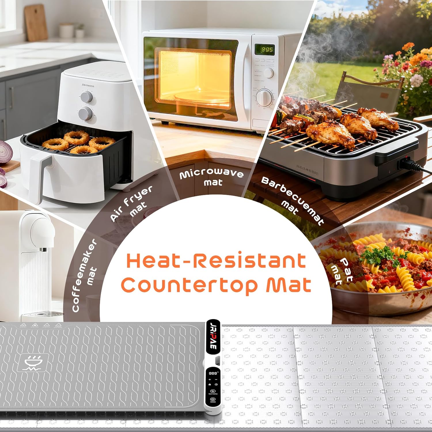 Heat-Resistant Mat for Food Warmers, 43"x15" Foldable Countertop Protector for Food Warming Mats, Air Fryers and Coffee Makers, Reduces Heat Transfer by 50%, Waterproof, Oil-Resistant