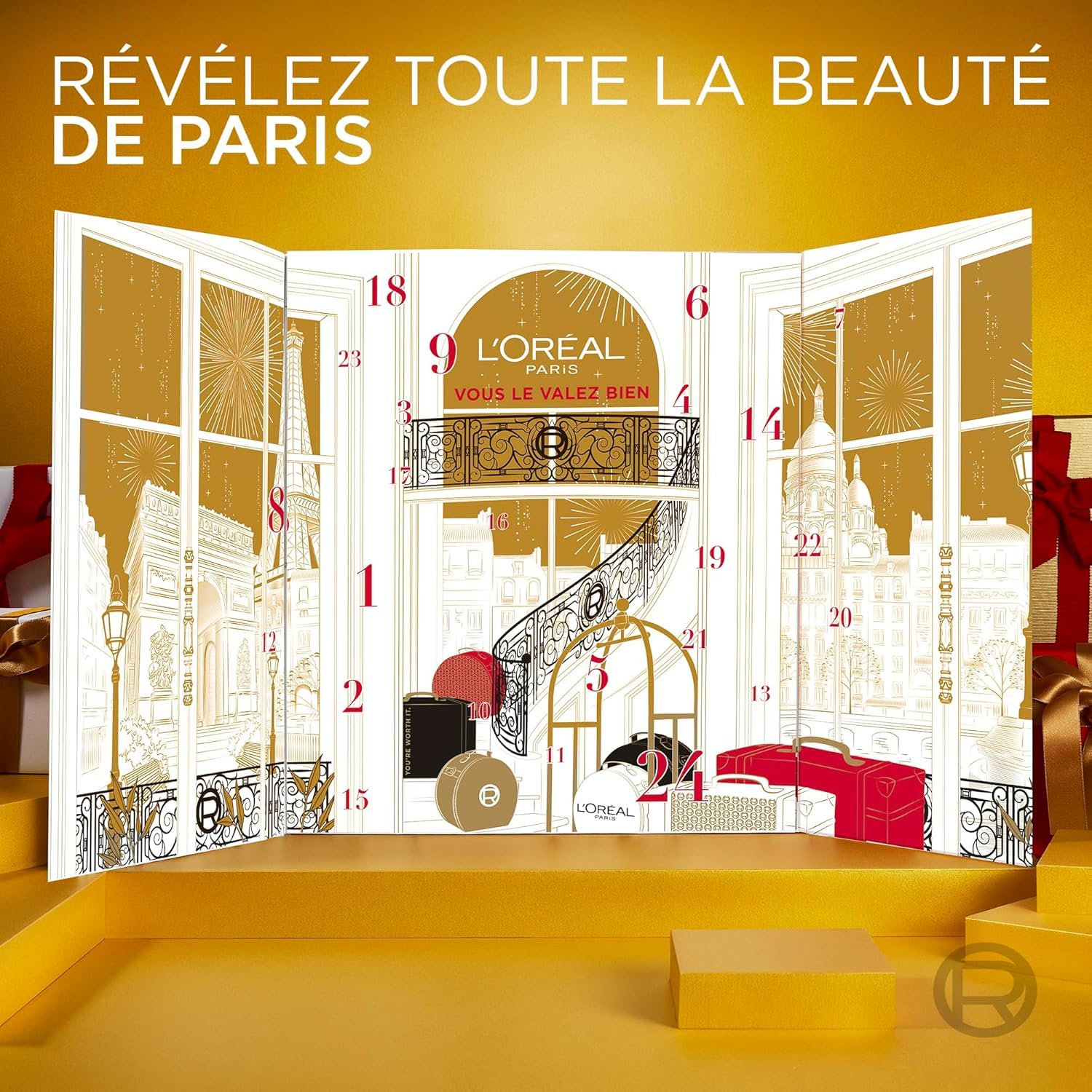 L'Oréal Paris – Calendario dell'Avvento 24 giorni – Cofanetto regalo Natale – Trucco, Cura viso e capelli – 24 prodotti di bellezza inelusivi in dimensioni reali