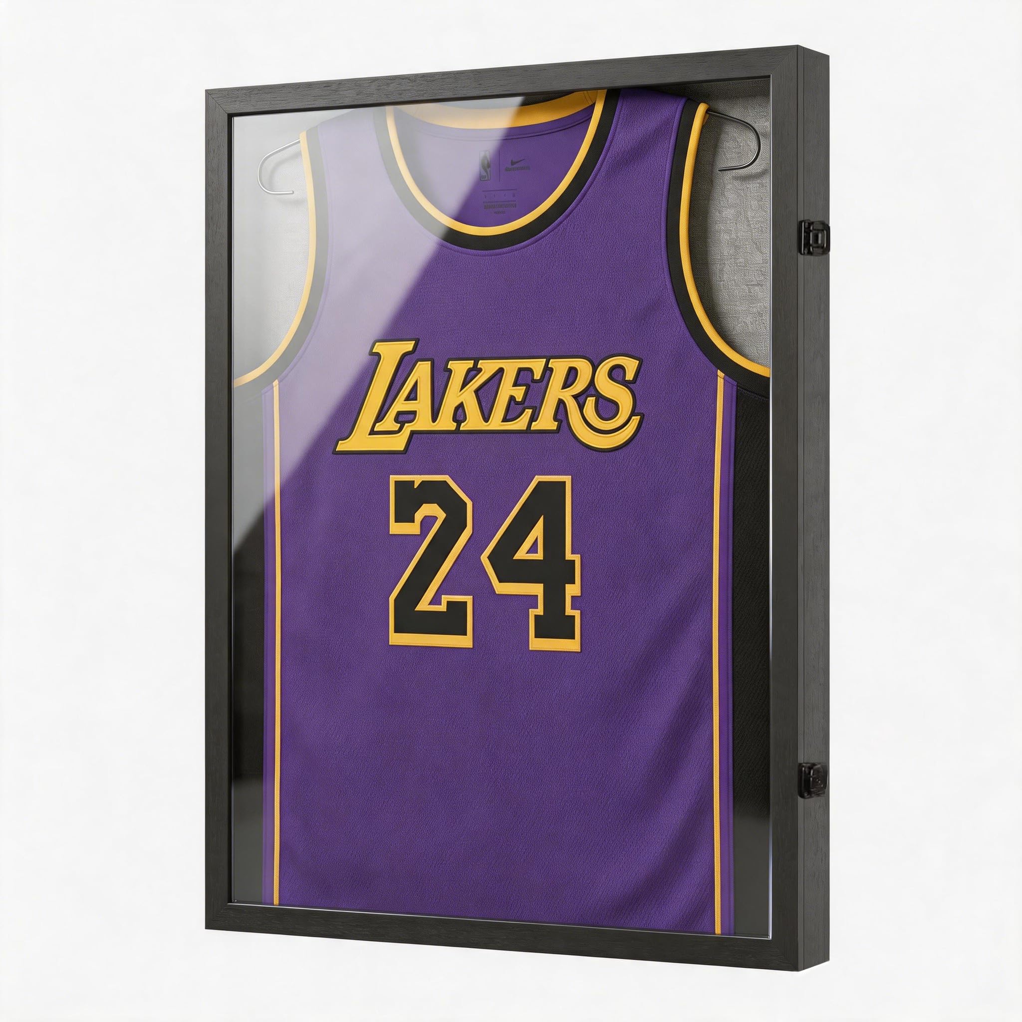 Large Lockable Jersey Frame Display Case Wall Mount, T-Shirt Shadow Box with Clear UV-Protective Acrylic, Hangers Linen Backing for Football, Basketball, Baseball