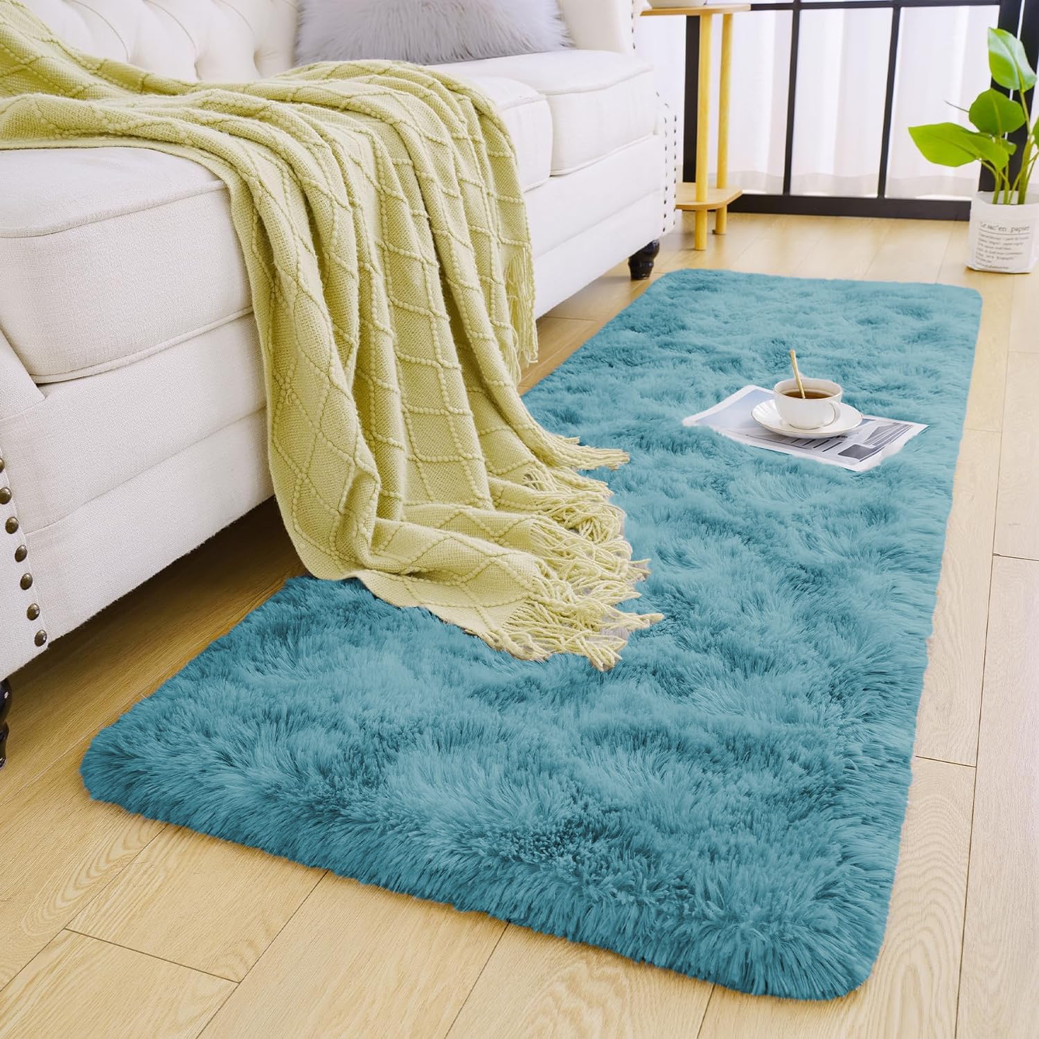 Oxford Homeware Rugs Living Room Hallway Runner 80x300 cm, Tie-Dye Teal Area Rugs for Bedroom Anti Slip