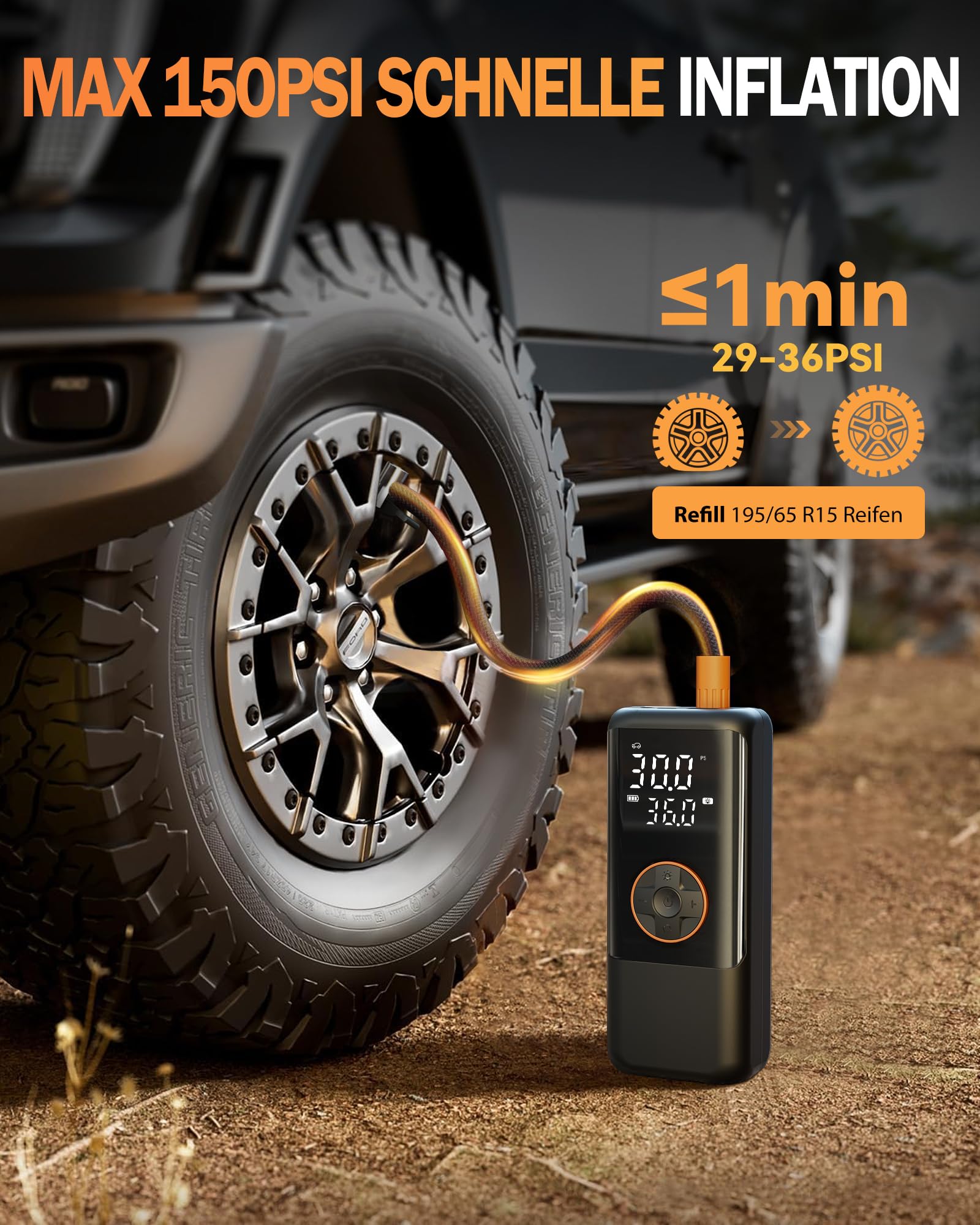 Mini Pompa Elettrica ATOVANKA 150 PSI – Pompa Ad Aria Portatile Ricaricabile Con Display LED, Per Bici, Auto, Moto E Palloni