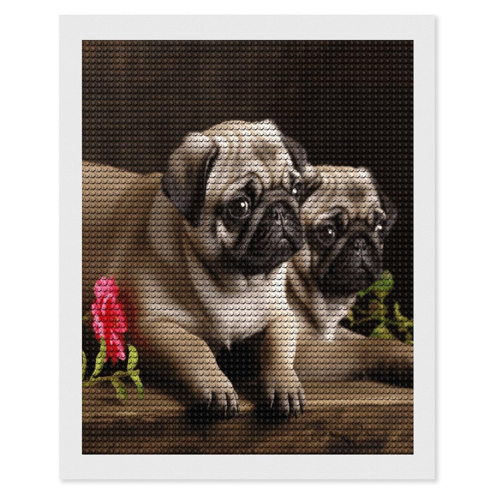 JTREHY Puppys Pug Diamond Art Kits Personalized DIY Round Diamond Painting Kits for Beginner Full Drill Diamonds Dots Paintings for Adults Gem Art Crafts Home Decor