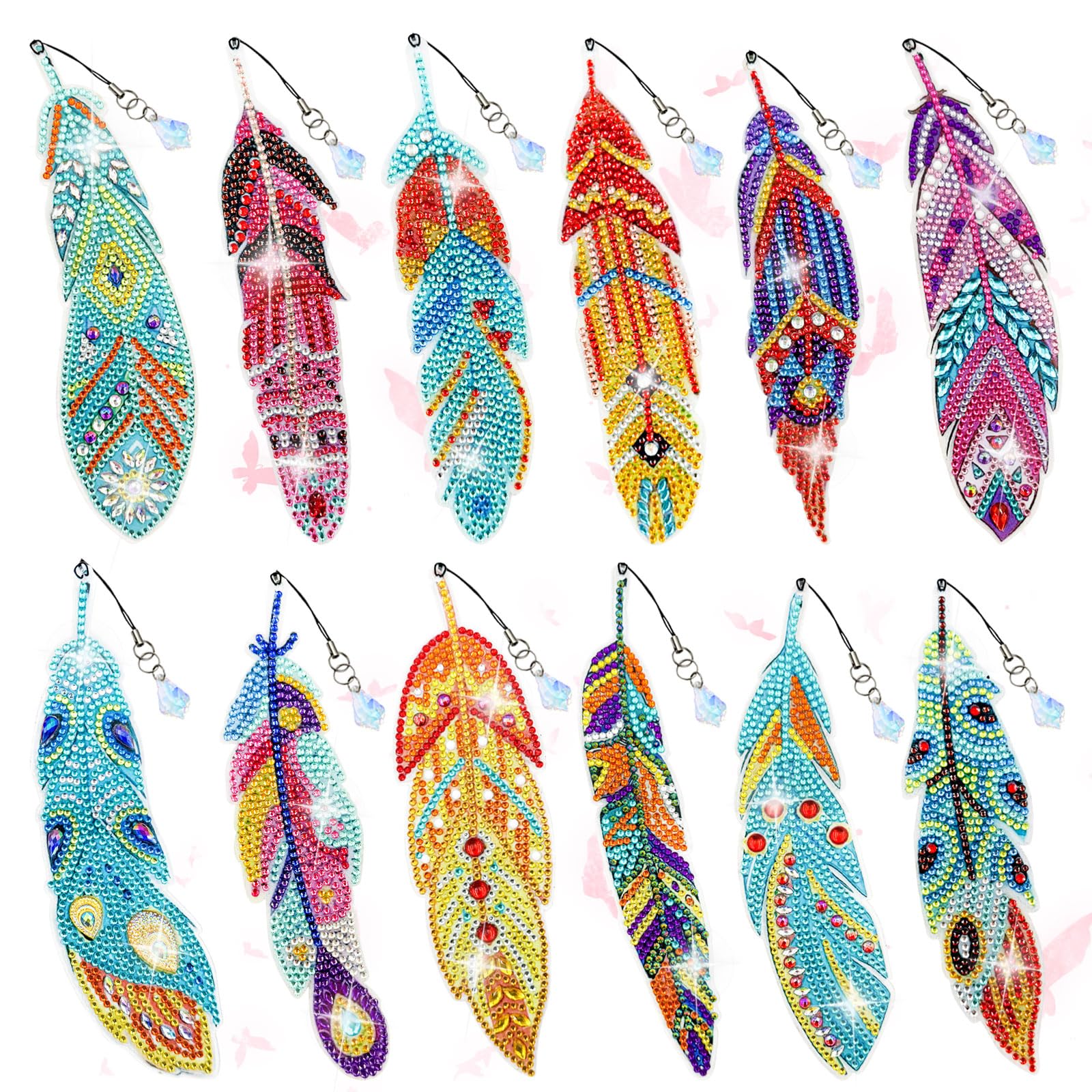 LINGFANG 12 Pcs Diamond Painting Bookmark, Crystal DIY Book Makers for Book Lovers, Diamond Art Beginners, Small Diamond Art Kits with Pendant, Paint