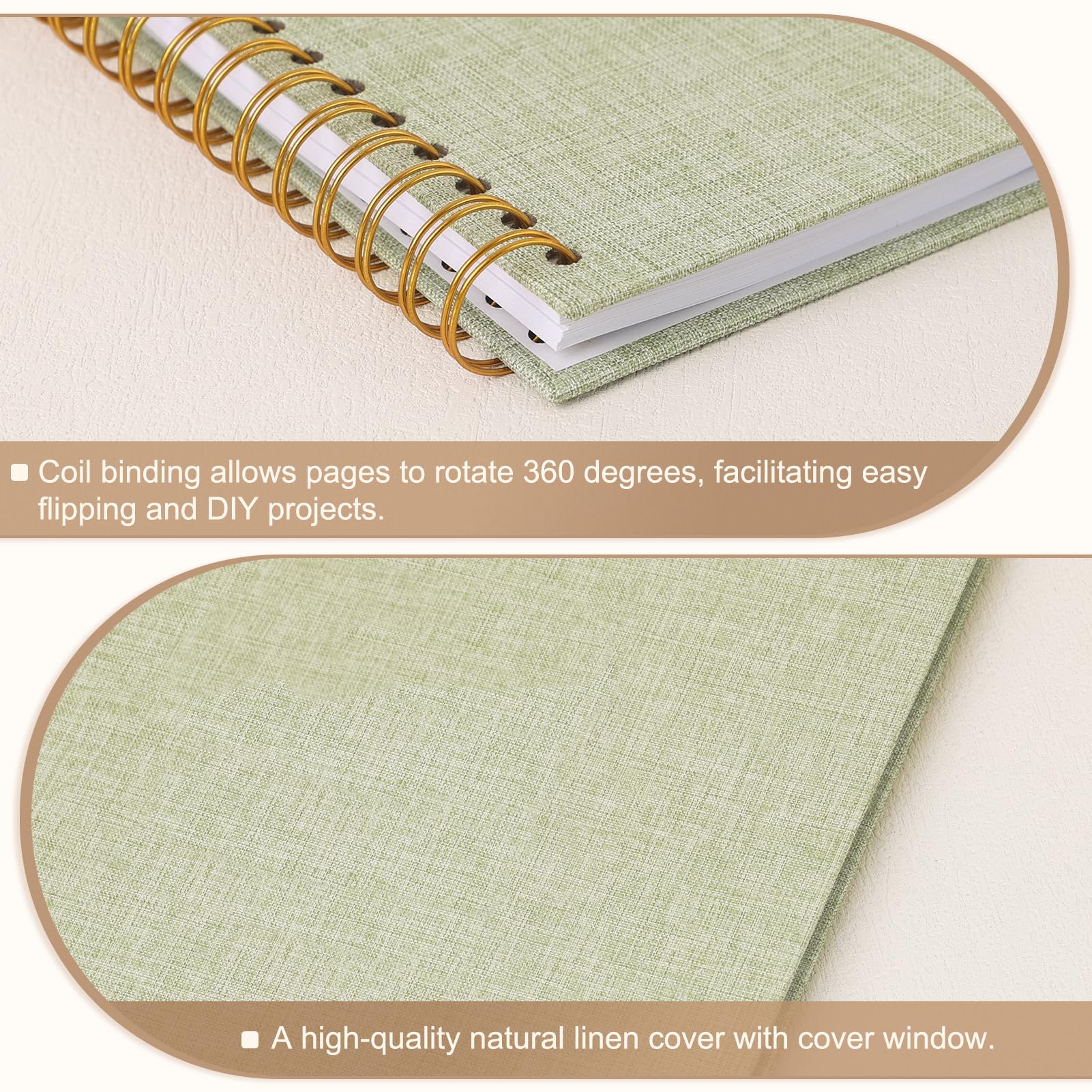 Fotoalbum zum Selbstgestalten Fotobuch 25,5 x 25,5 cm 40 Seiten Grasgrün | Kraftpapier Scrapbook Leinen Photo Album DIY Erinnerungsbuch für Hochzeit Baby Kinder Geburtstag Jahrestag Valentinstag