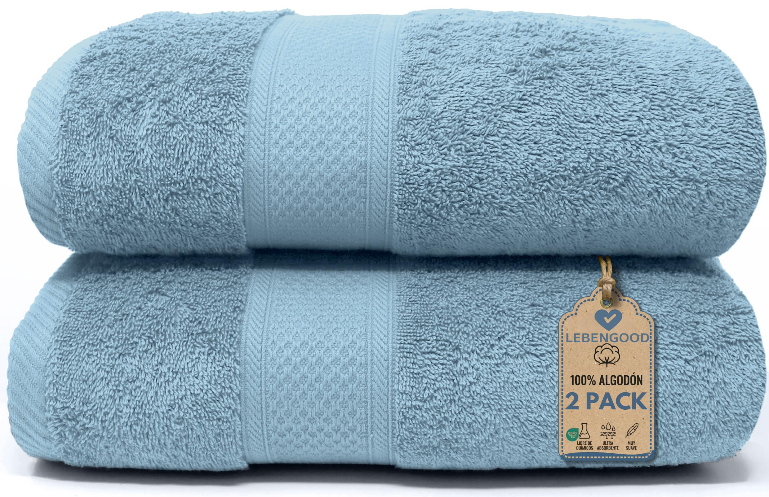 Juego De 2 Toallas De Baño 100% Algodón Orgánico De 22.93 Ozm De Felpa Al Tacto De Secado Rapido Certificado Gots Certificado Oeko Tex Verde
